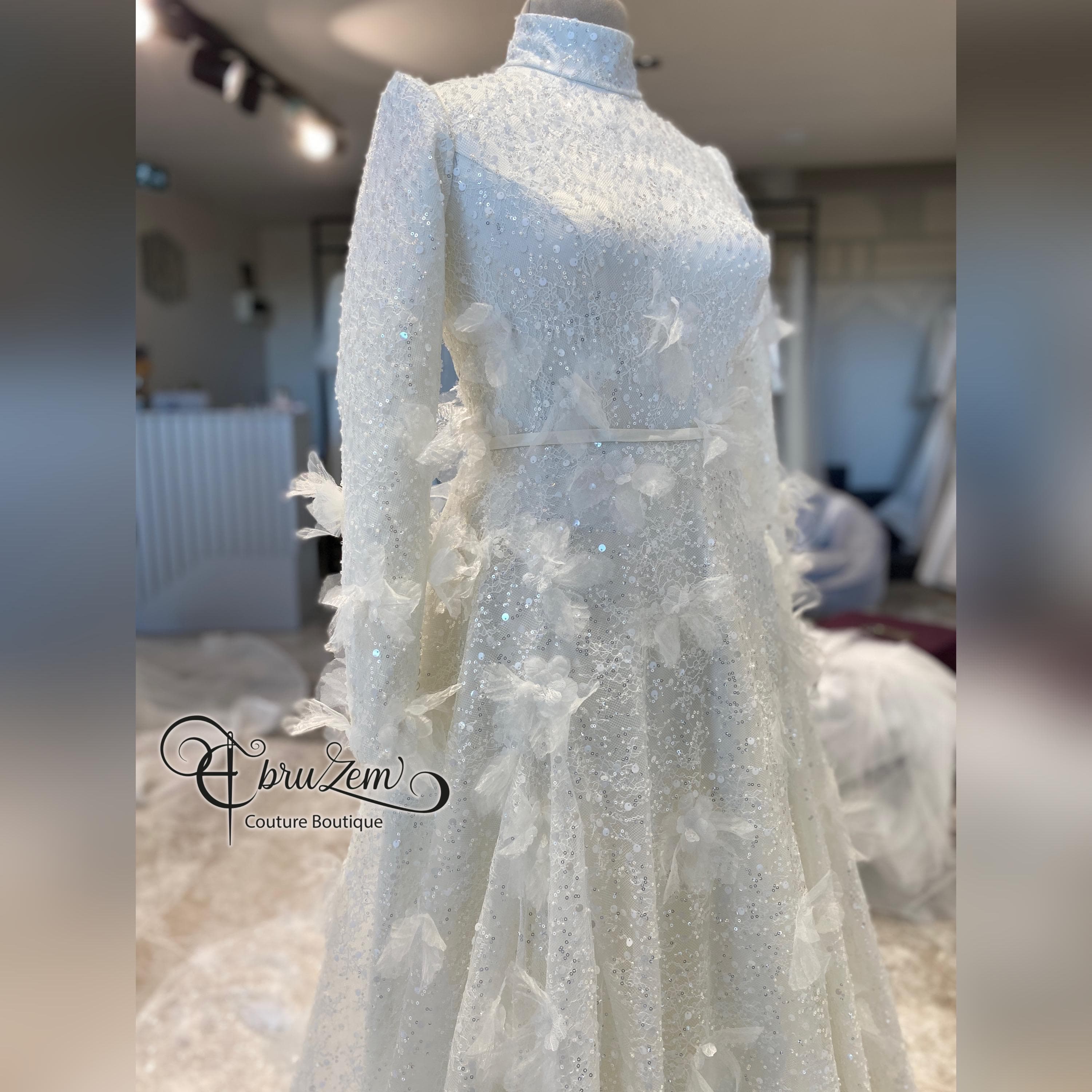 Elegant A-Line Hijab Wedding Dress – Hand-Beaded Lace Modest Gown with Long Sleeves - image 4