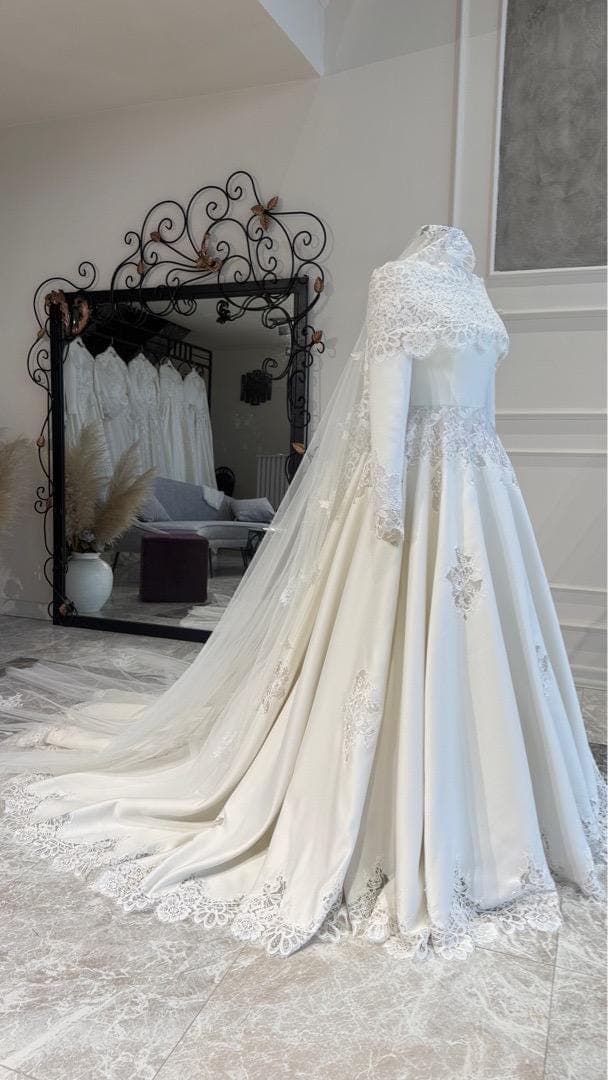 French Lace Modest Wedding Dress – Long Sleeve Elegant Bridal Gown - image 4