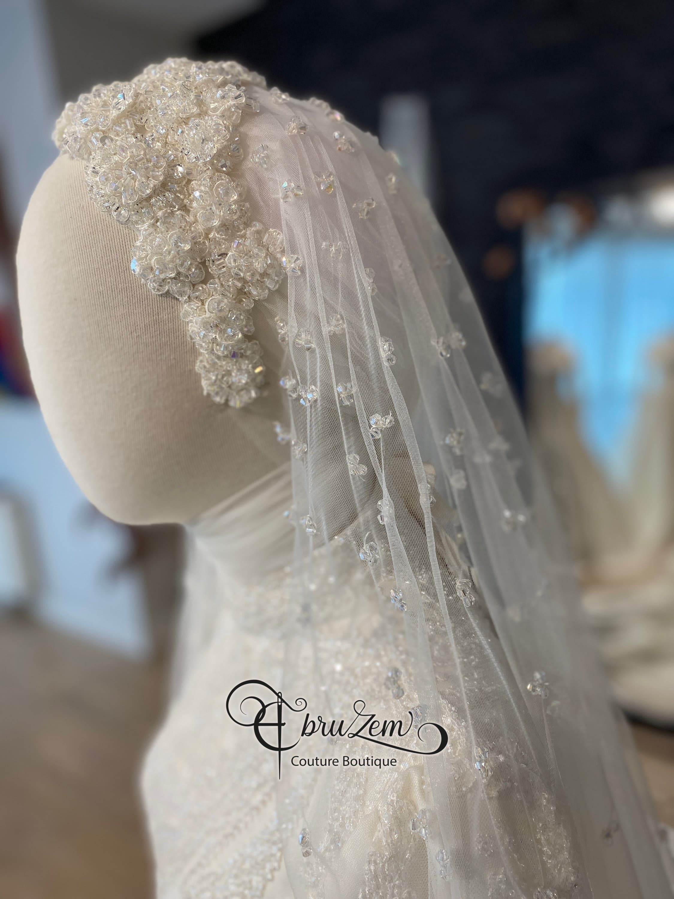 Custom Glitter Tulle Bridal Veil – One-Tier Modest Wedding Veil for Hijab Brides - image 4