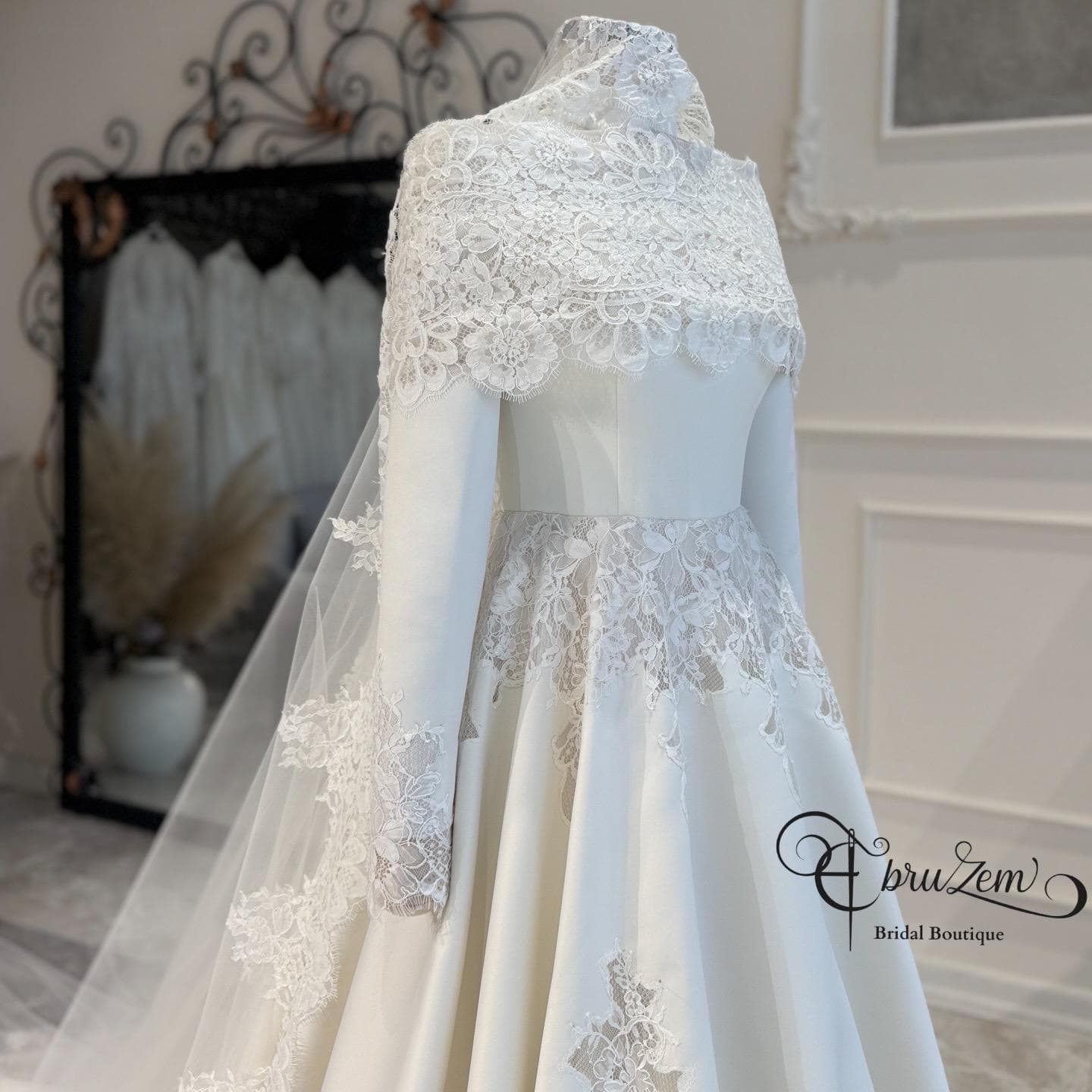 French Lace Modest Wedding Dress – Long Sleeve Elegant Bridal Gown - image 5