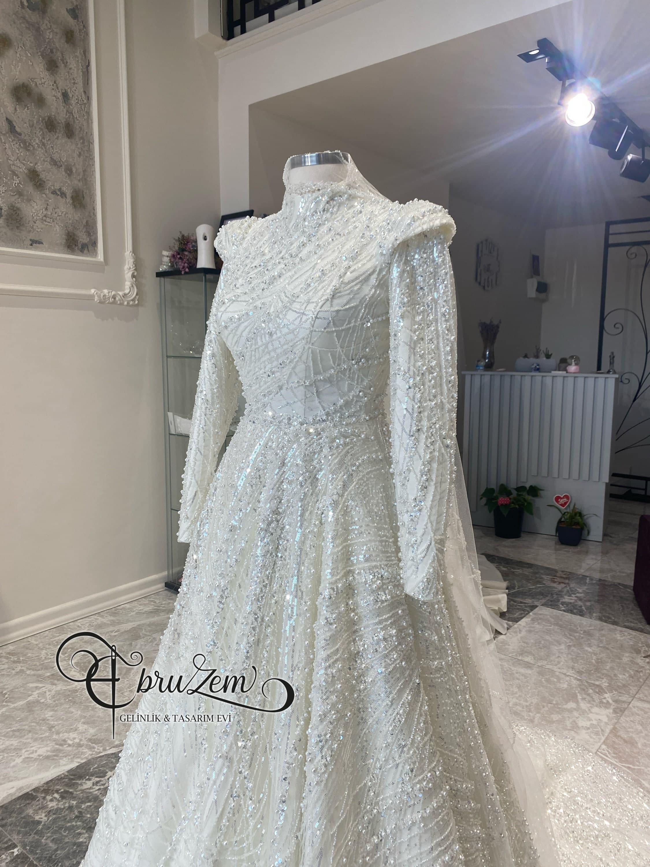 Handcrafted Beaded Hijab Wedding Dress – Long Sleeve Modest Couture Bridal Gown - image 5