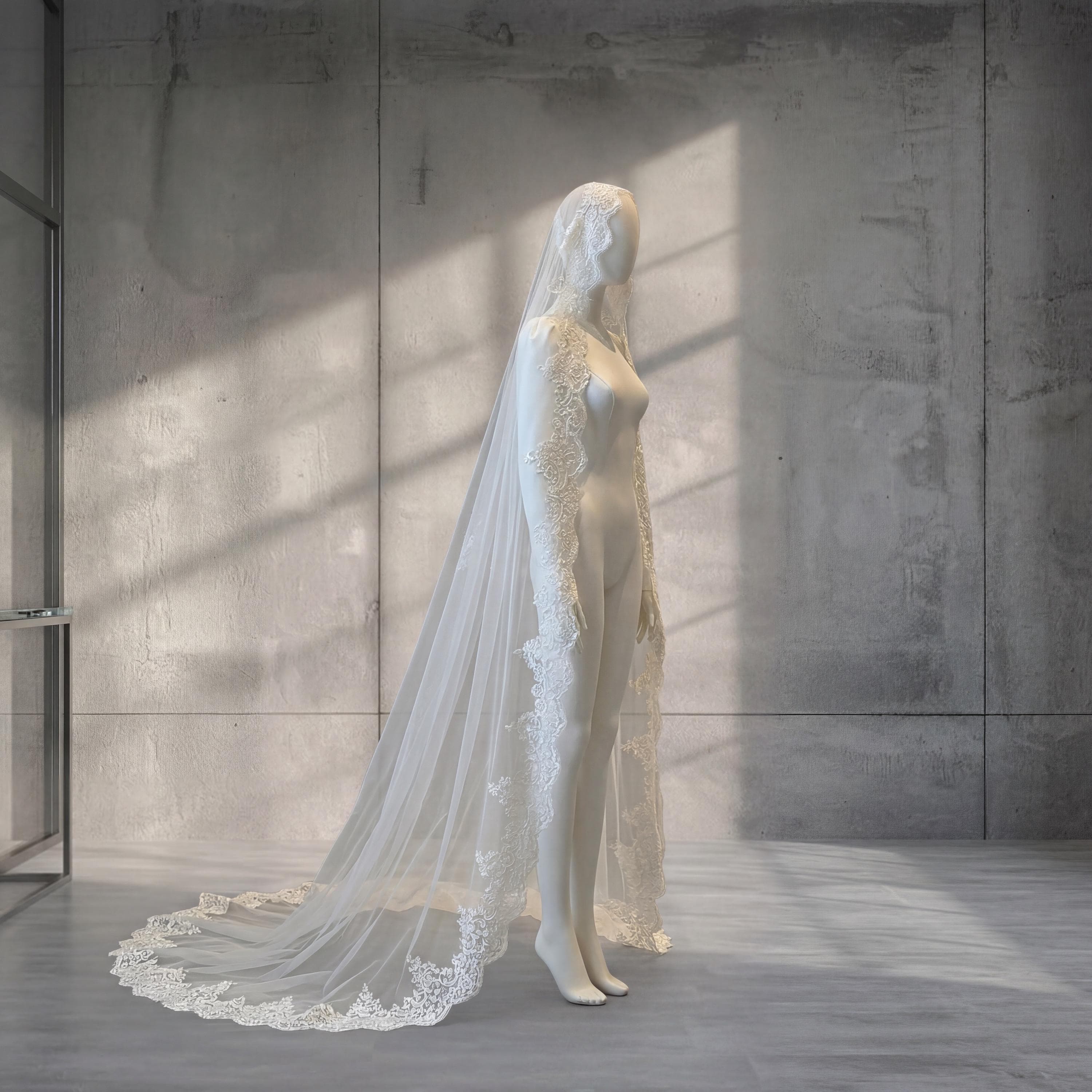 French Lace Cathedral Veil – Handcut Openwork Bridal Wedding Veil - image 3