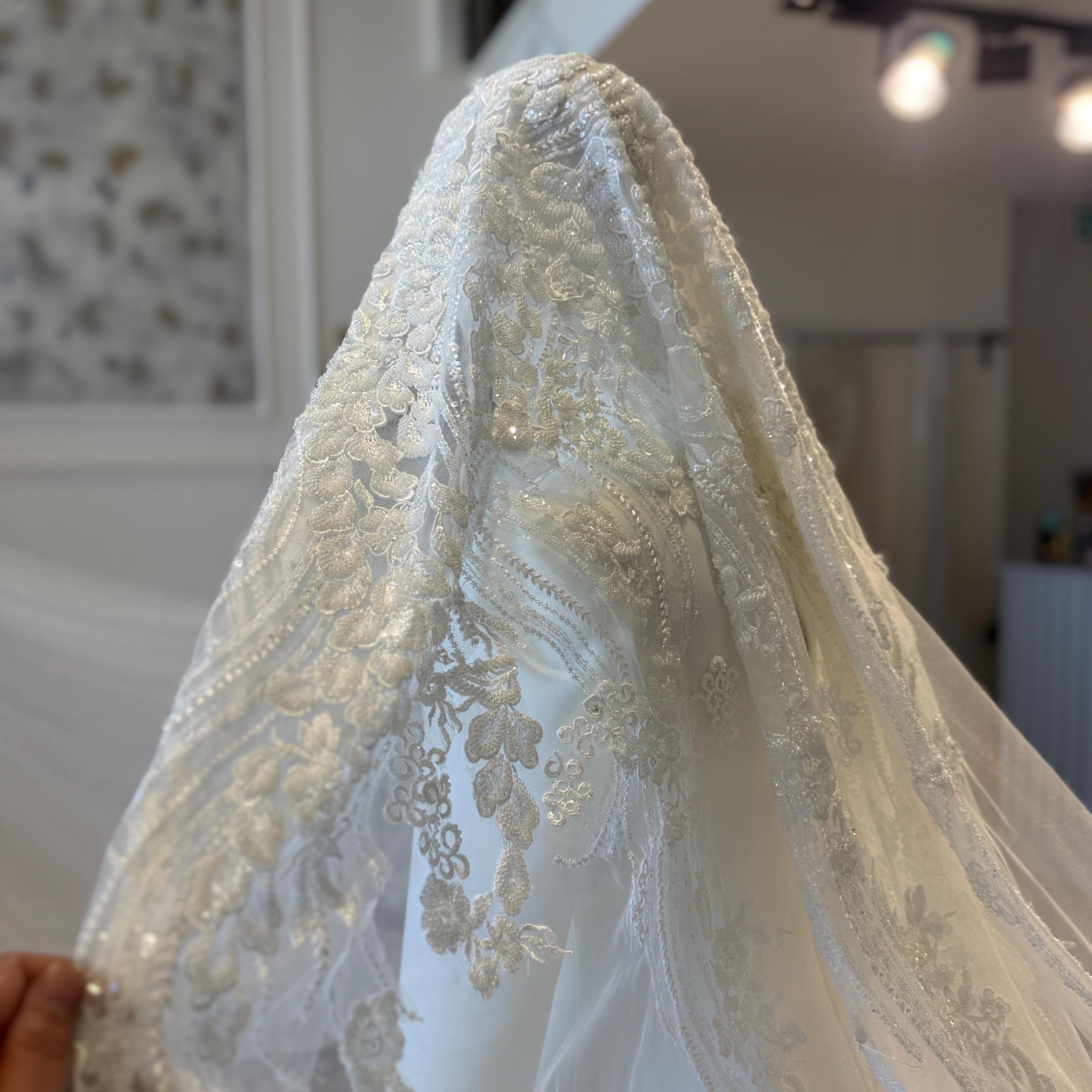 Romantic Cathedral Length Bridal Veil – Floral Lace Edge Tulle Wedding Veil - image 4