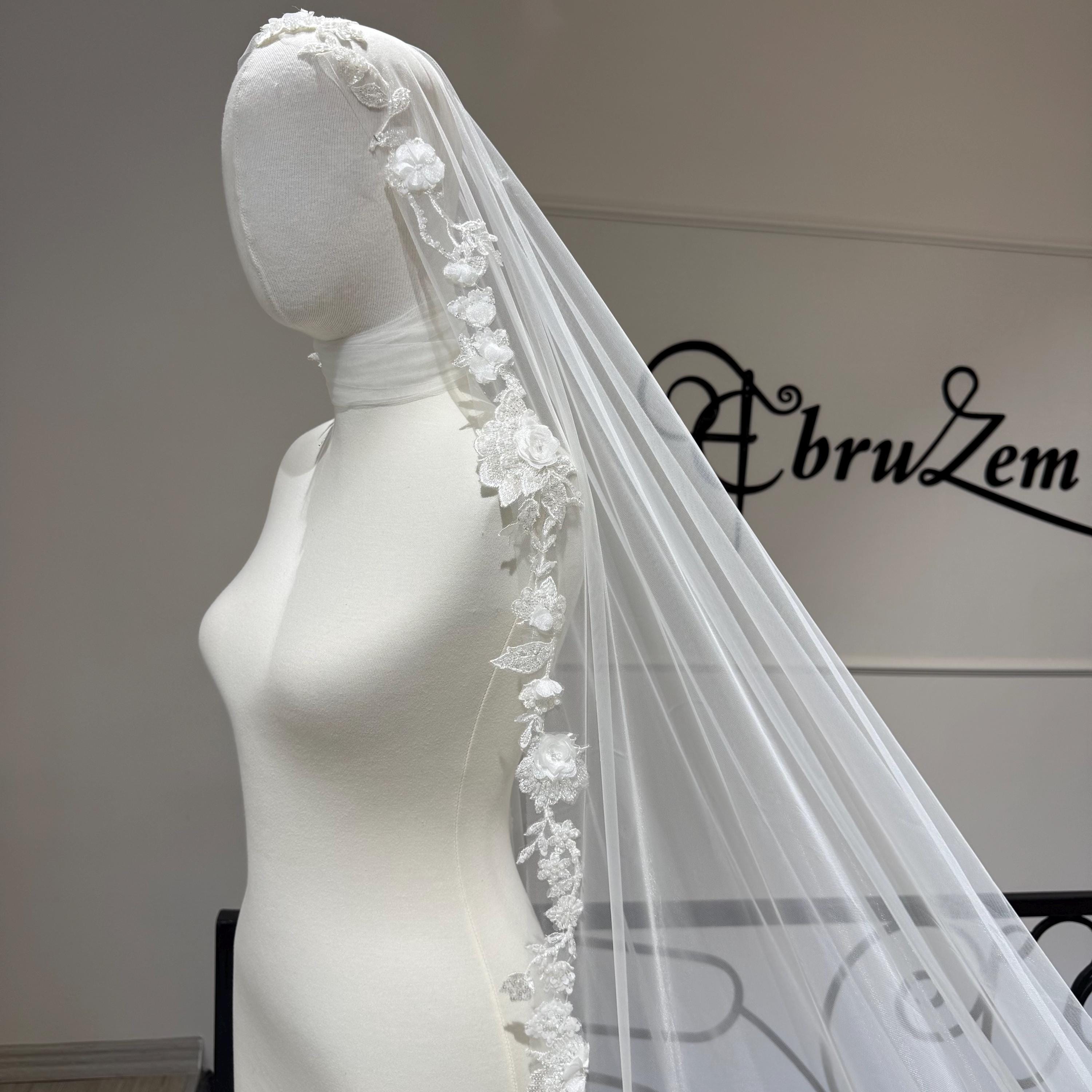 Wedding Tulle Veil for Modest & Hijab Brides | Elegant Long Lace Veil - image 4