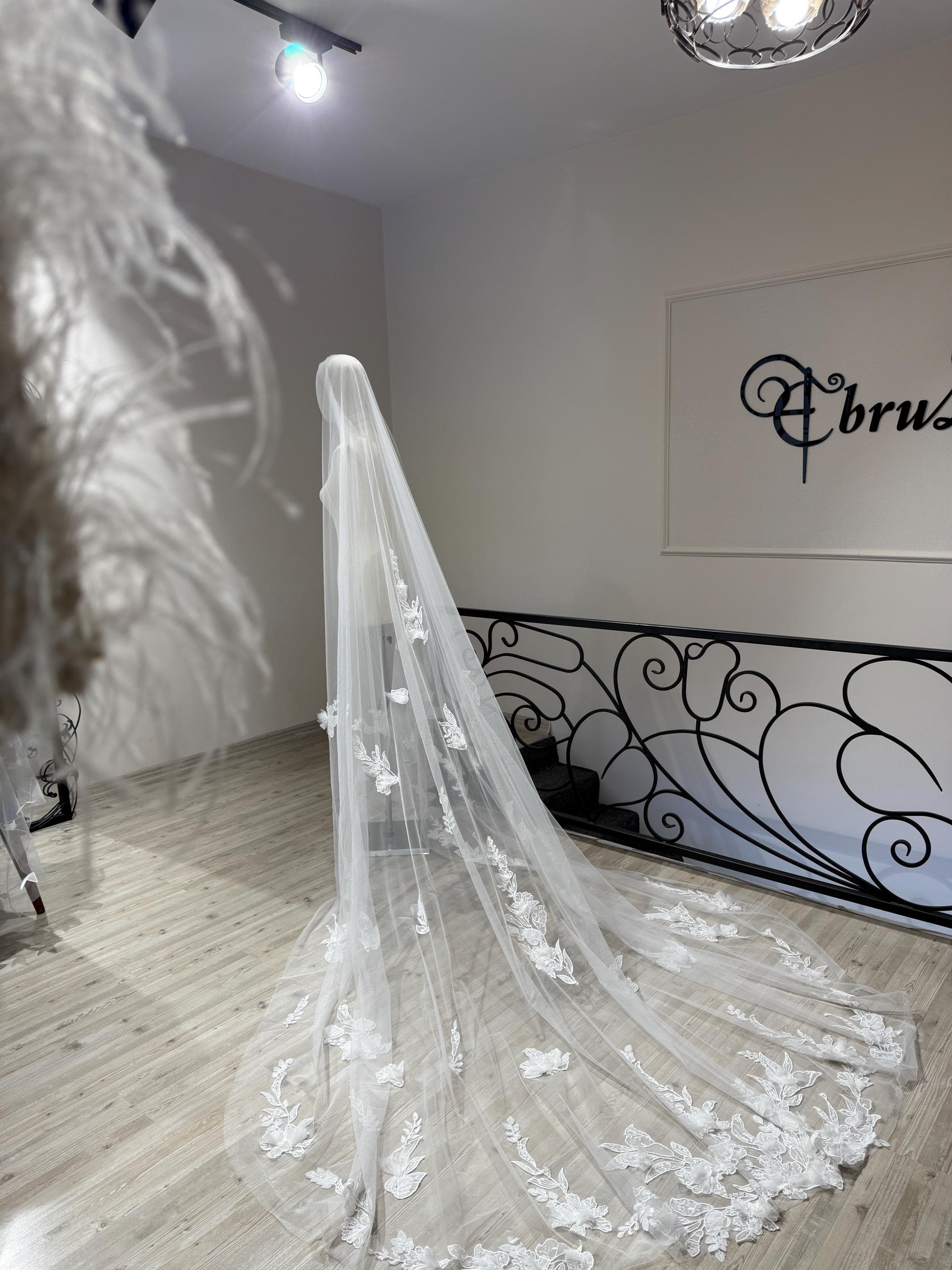 Pearl Floral Hijab Veil – One-Tier Soft Tulle with Lace Appliqué | Handmade Modest Bridal Veil - image 4