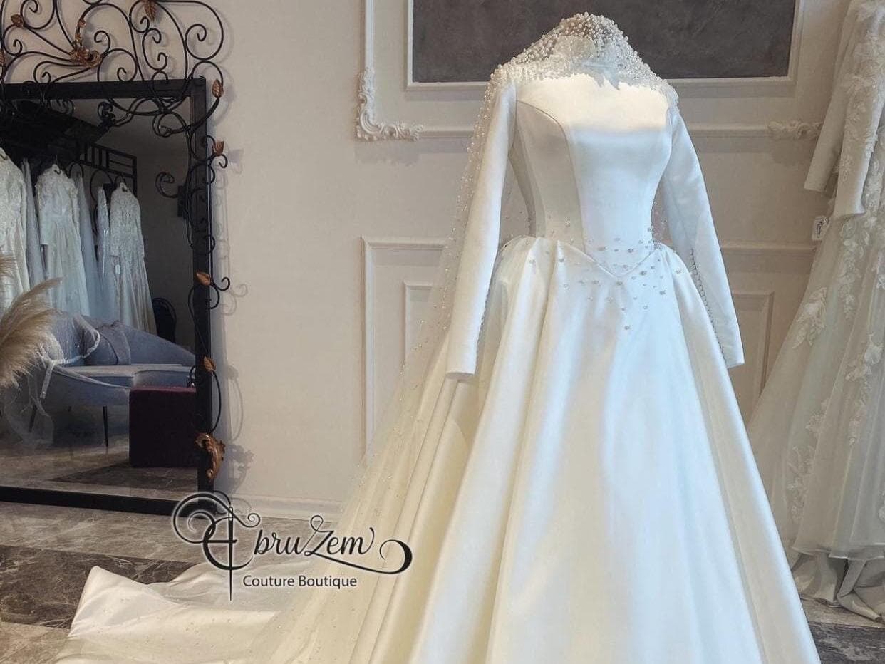 Satin Hijab Wedding Dress  Elegant Muslim Bridal Gown custom eedding Dress