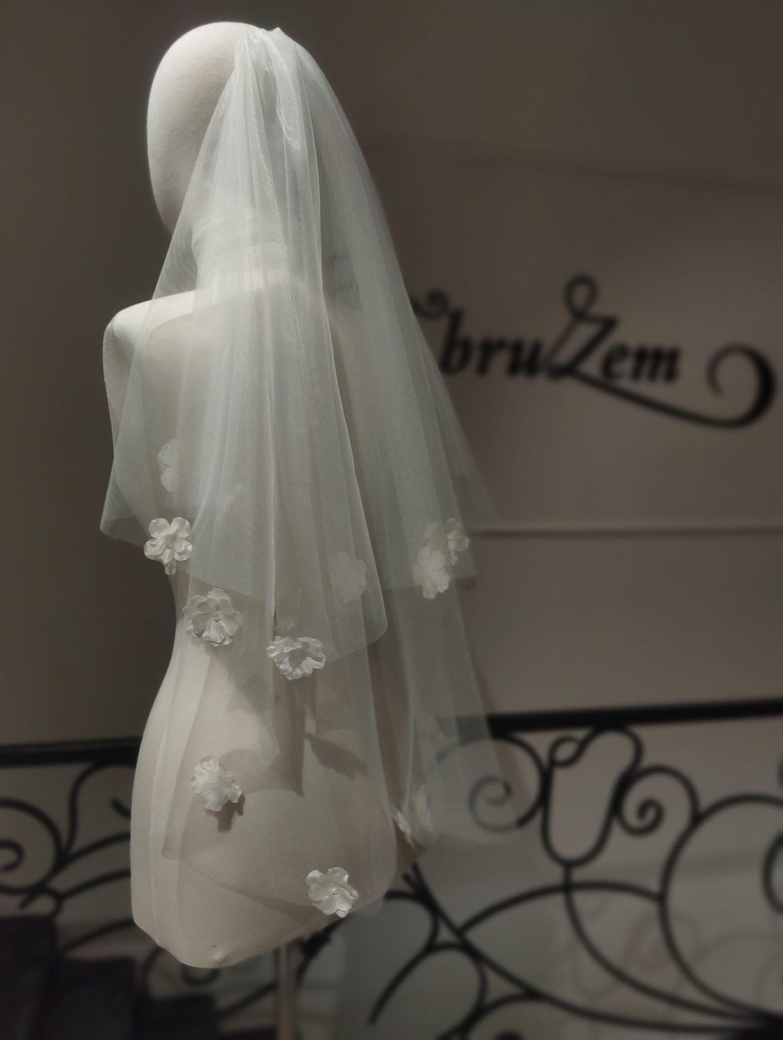 Short Floral Bridal Veil | Handmade Tulle Design - image 3