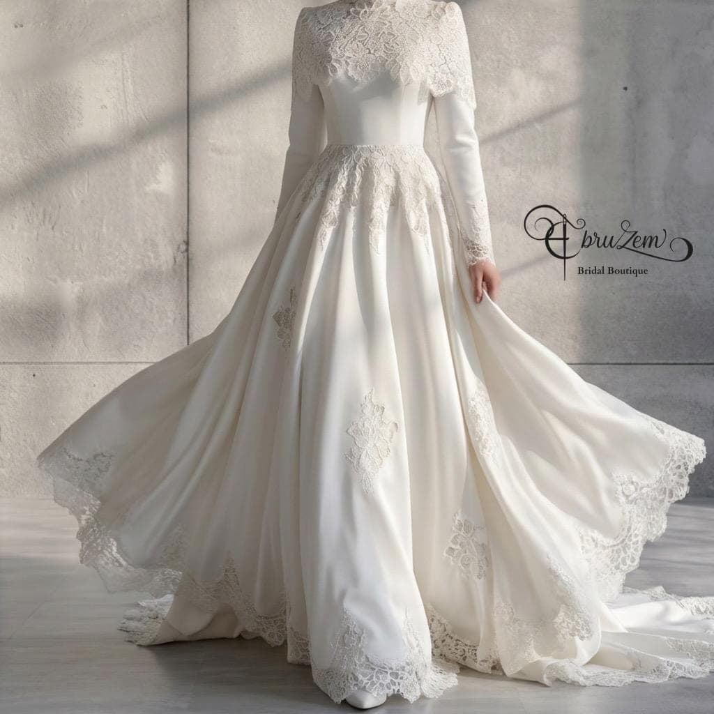 French Lace Modest Wedding Dress – Long Sleeve Elegant Bridal Gown - image 2