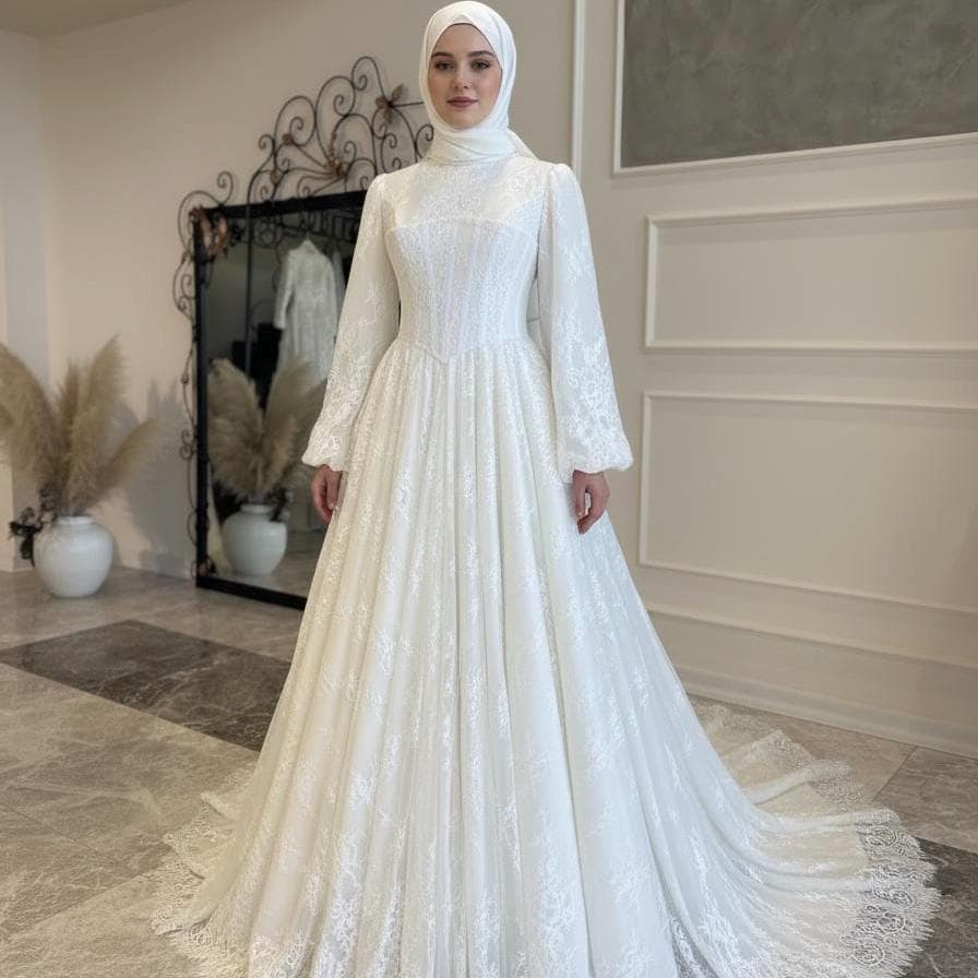 Lace Corset Wedding Dress – Sculpted A-Line Bridal Gown with Long Sleeves