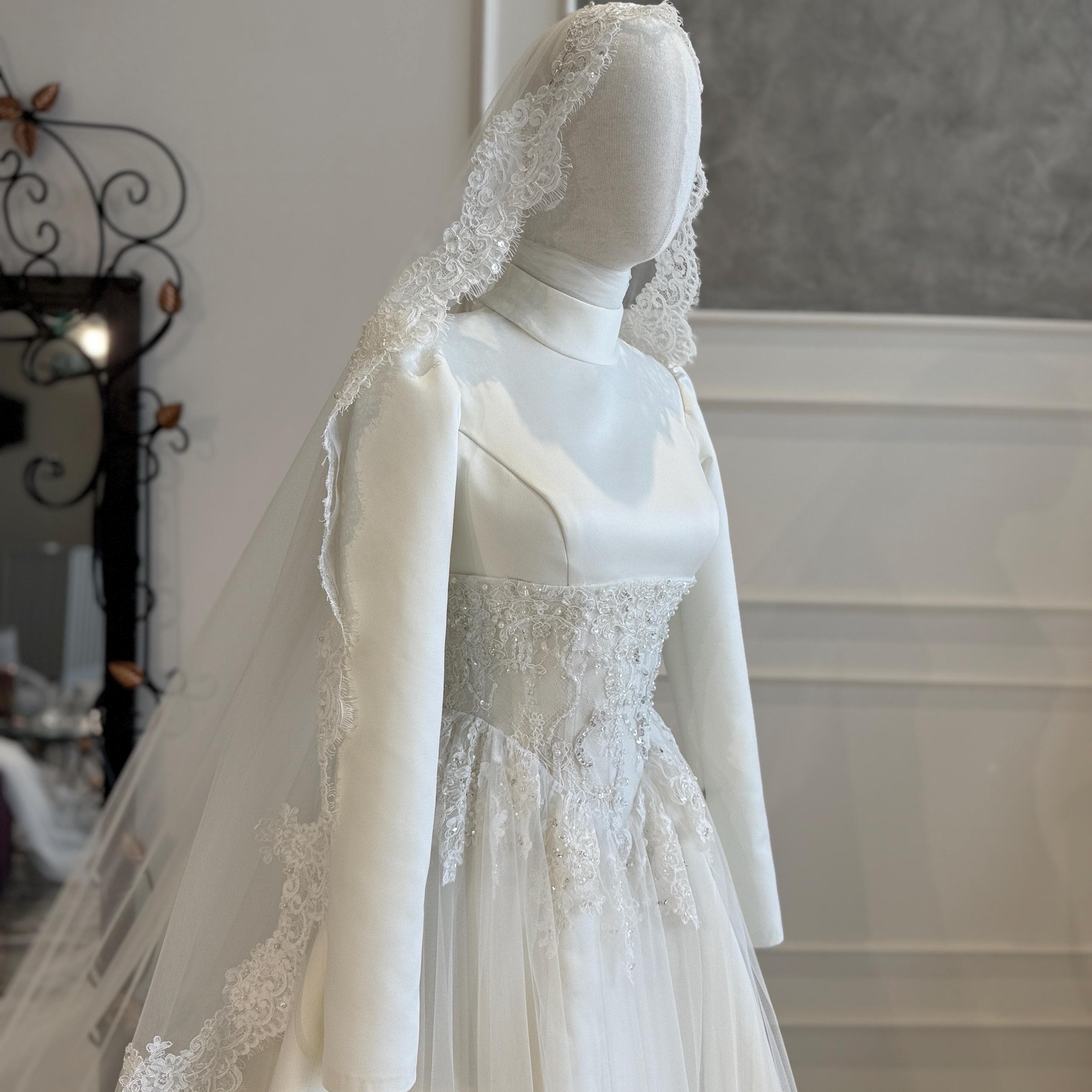 Satin Hijab Wedding Dress – Minimalist A-Line Modest Bridal Gown, Detachable Corset - image 4