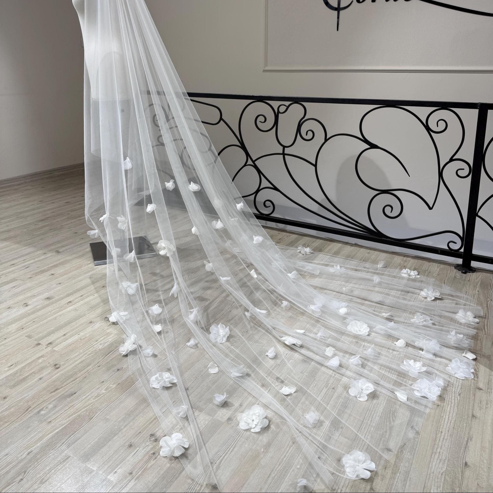 Floral Lace Bridal Veil – Handcrafted Wedding Veil with Delicate Flower Embroidery - image 3
