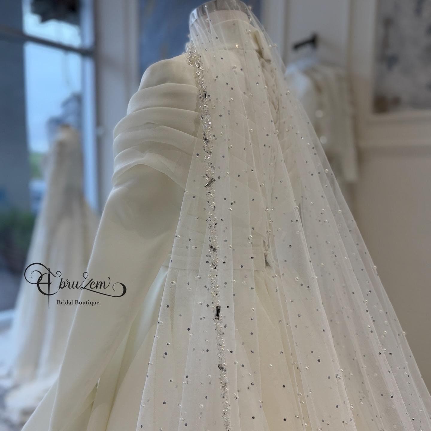 Custom Made Modest Wedding Dress – Draped Bodice, Layered Skirt, Long Sleeve Hijab Gown - image 3