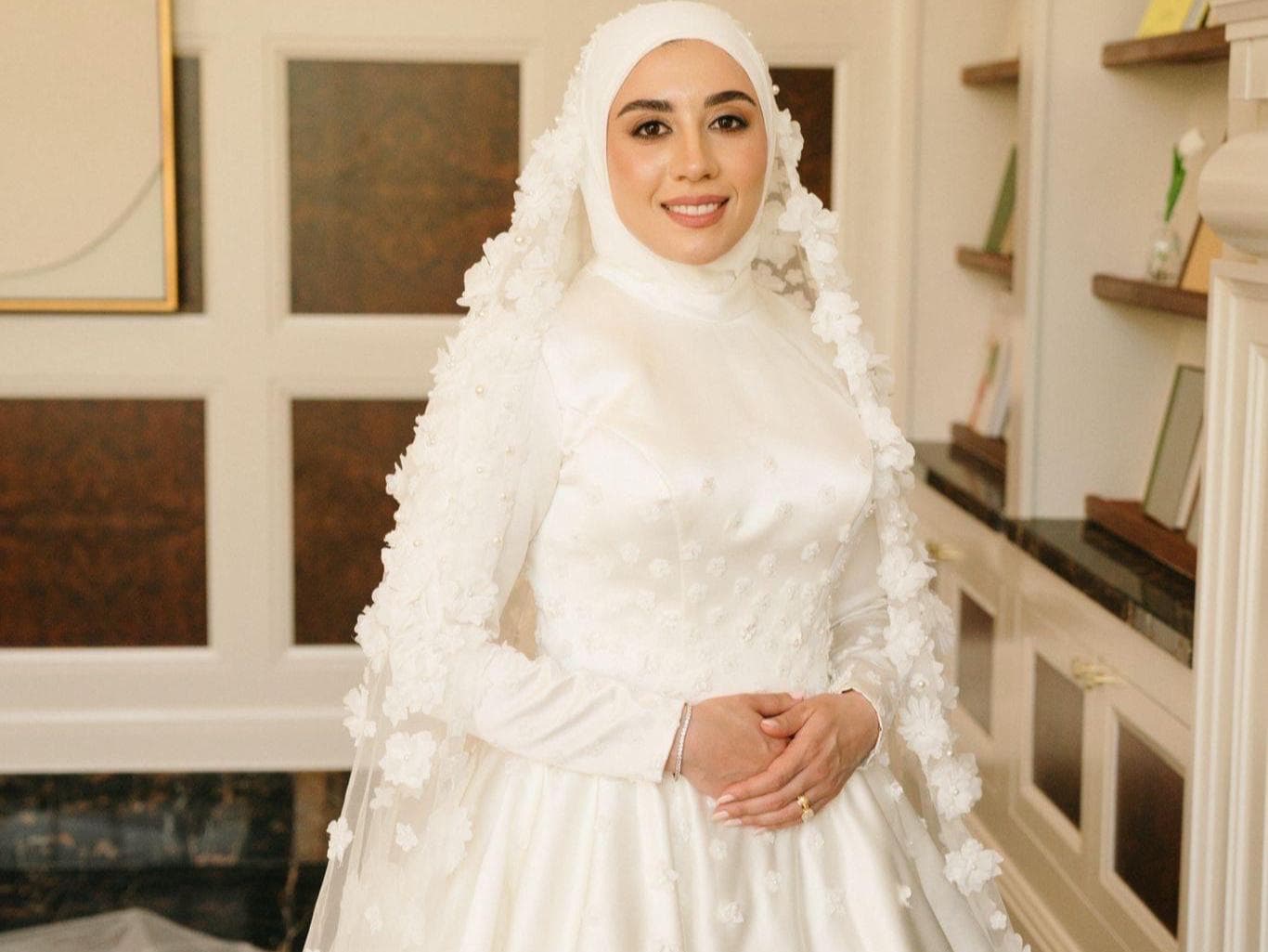 Luxury Lace Hijab Wedding Dress Modest Satin Muslim Bridal Gown - image 3