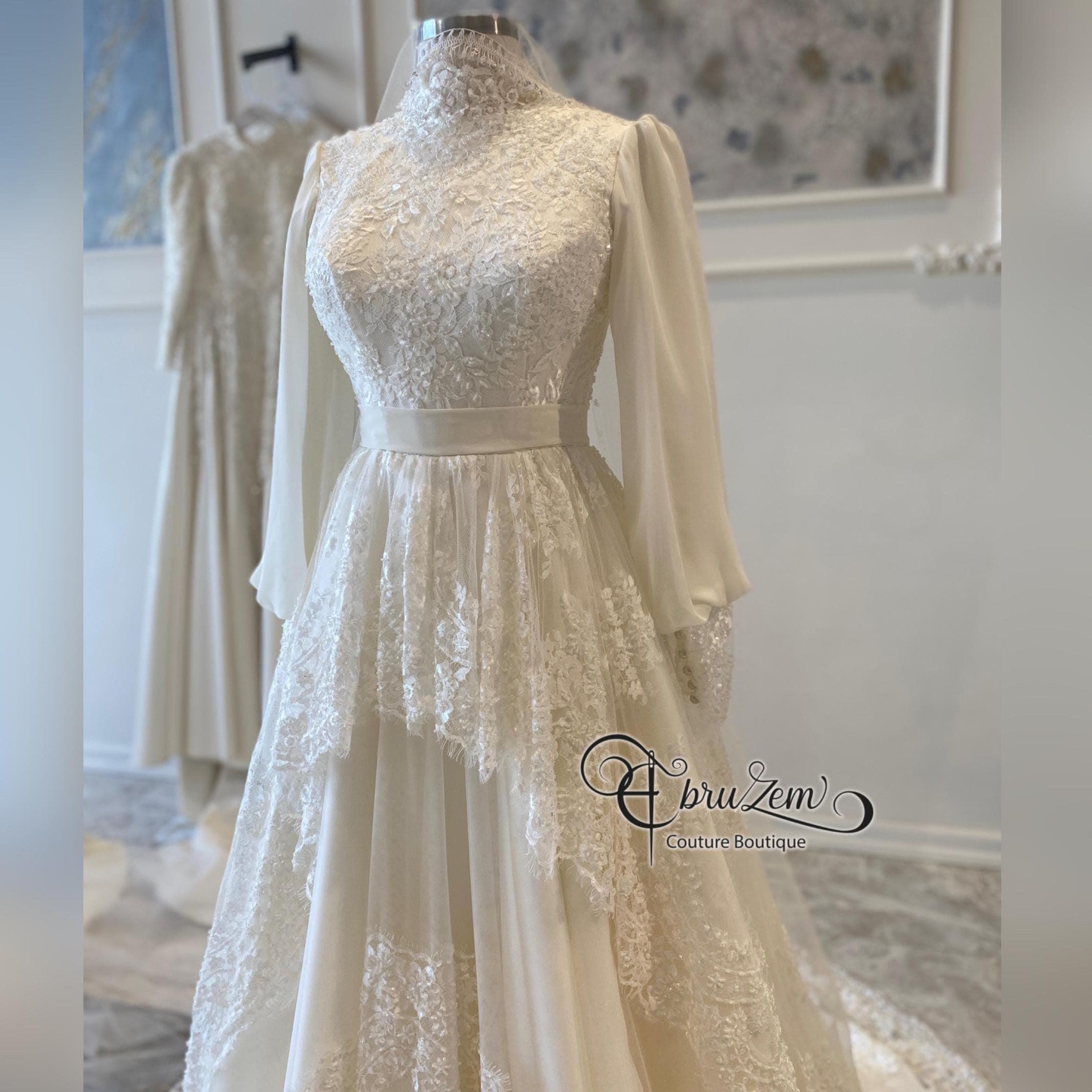 Modest Hijab Wedding Dress – Lace Gown with Long Sleeves & Train - image 3