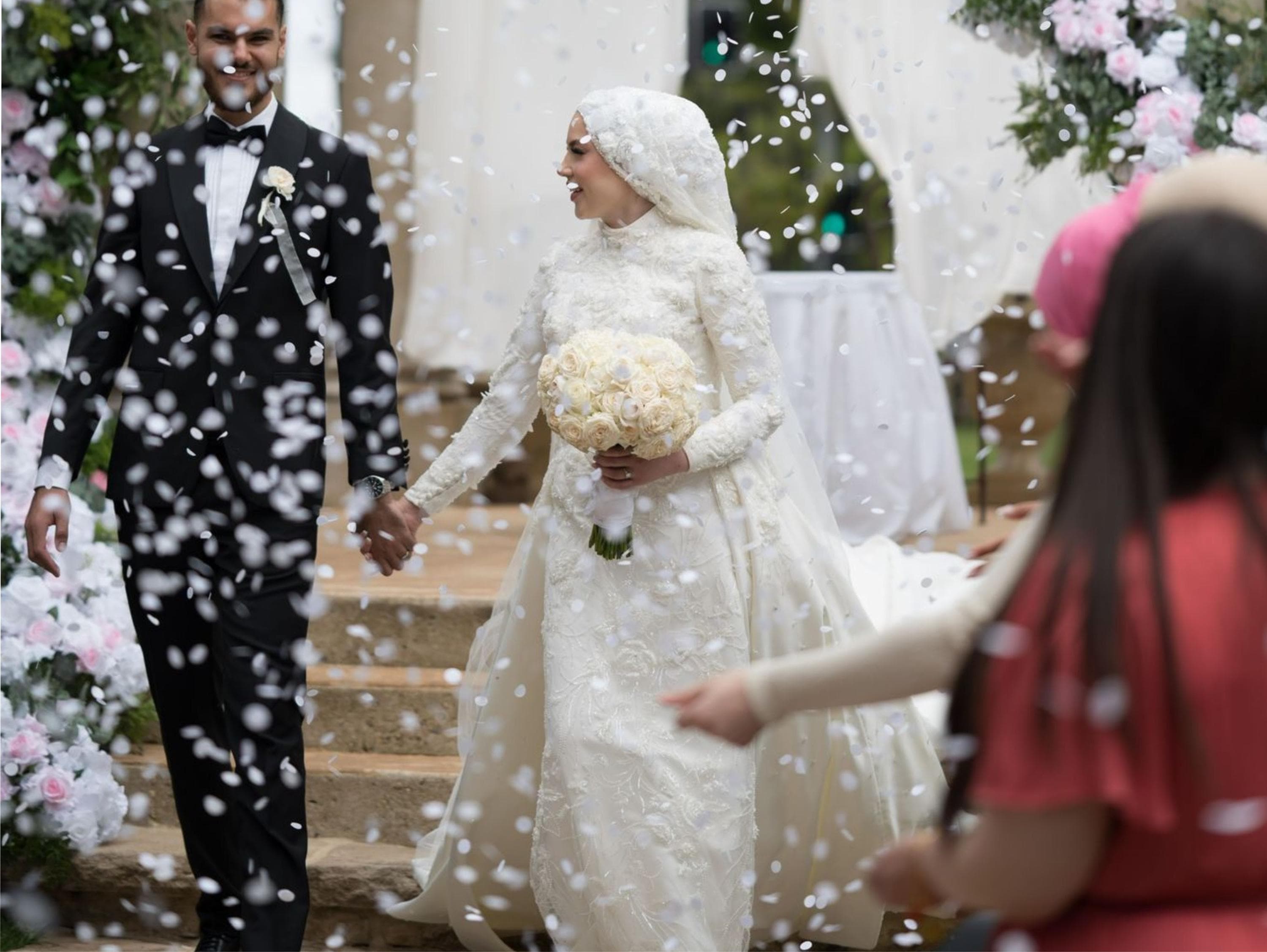 Luxury Beaded Lace Hijab Wedding Dress with Train – Custom Modest Muslim Bridal Gown - image 3