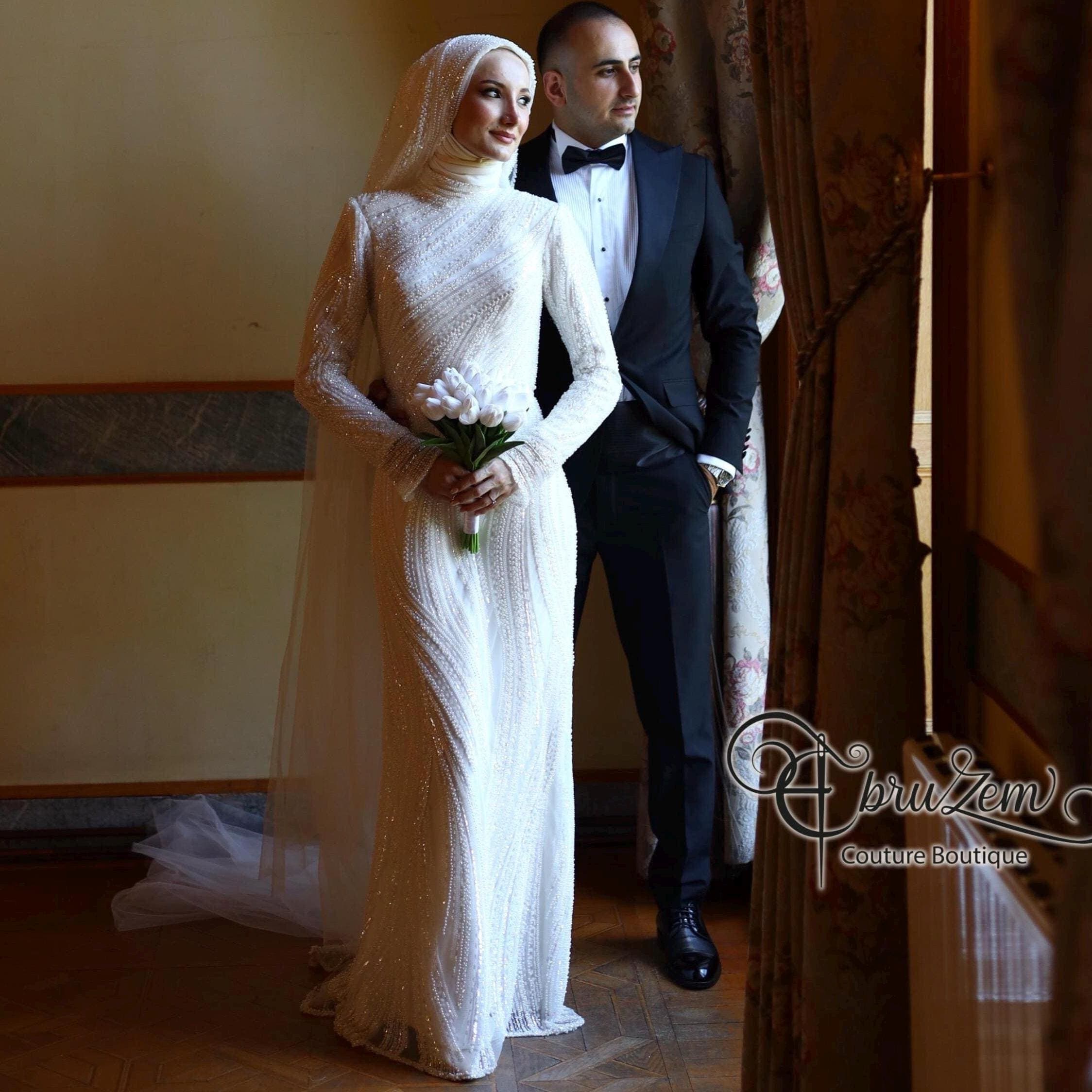 Handcrafted Lace Wedding Dress – Long Sleeve A-Line Bridal Gown for Hijab Brides
