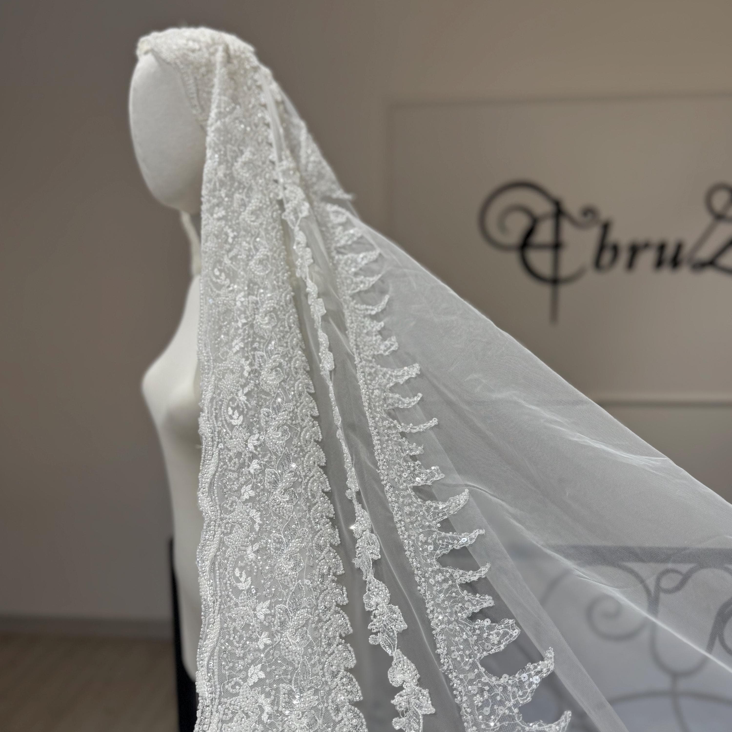 Luxury Beaded Lace Cathedral Veil - 3 Meter Custom Bridal Veil
