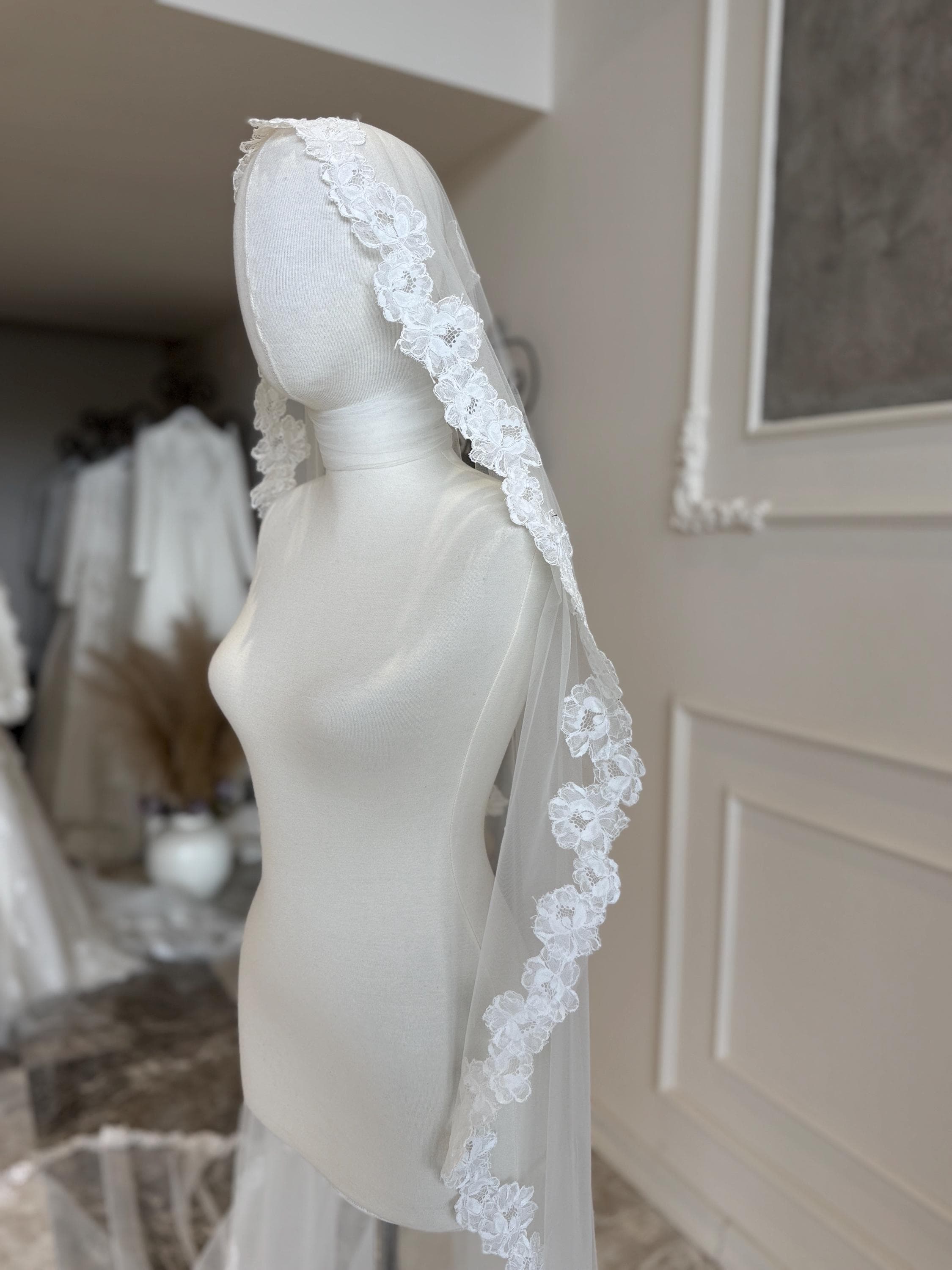 Cathedral Wedding Veil with French Lace Edge – 300cm Handmade Bridal Veil - image 4