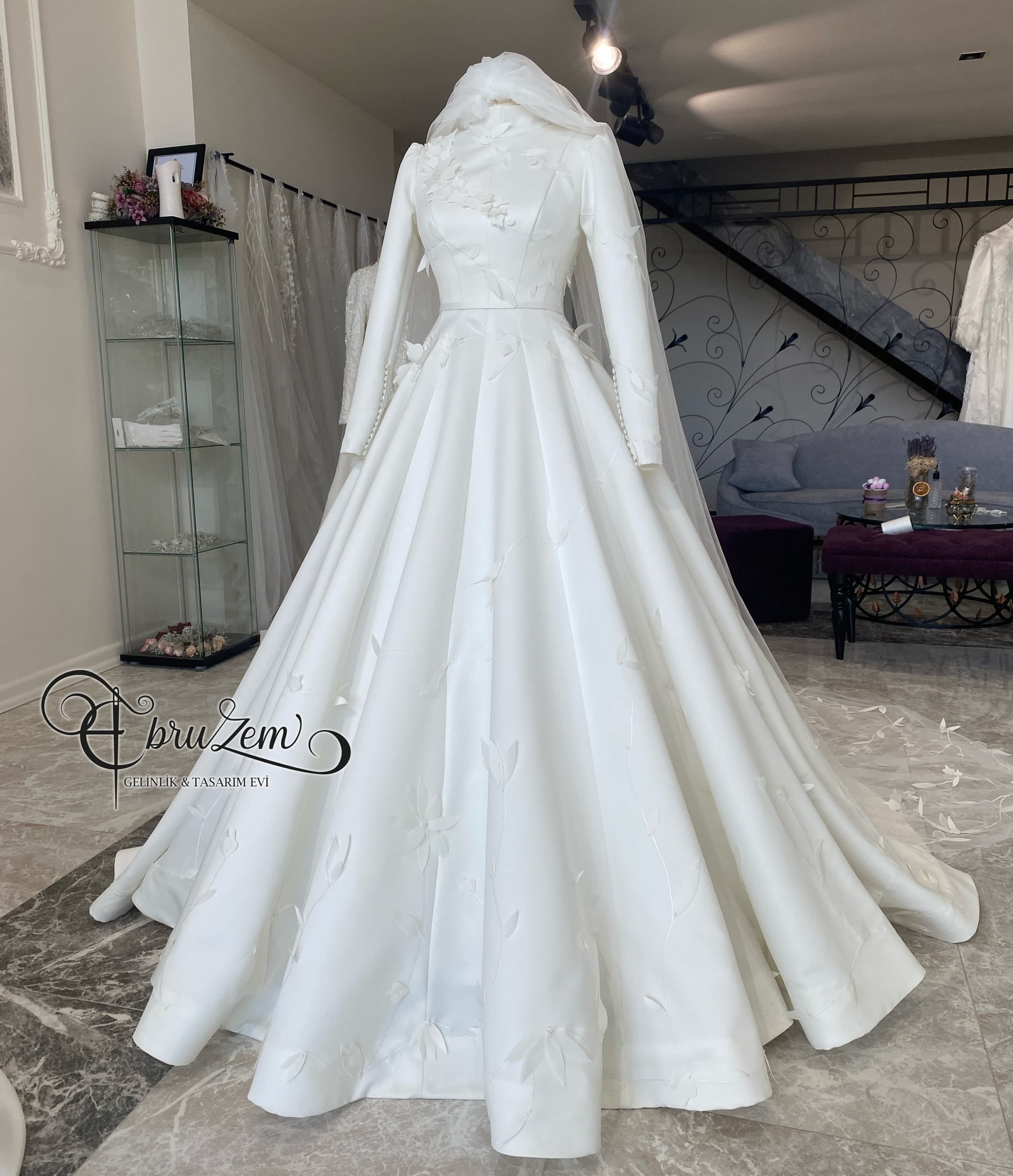 Floral Muslim Wedding Dress Custom Hijab Bridal Gown - image 3