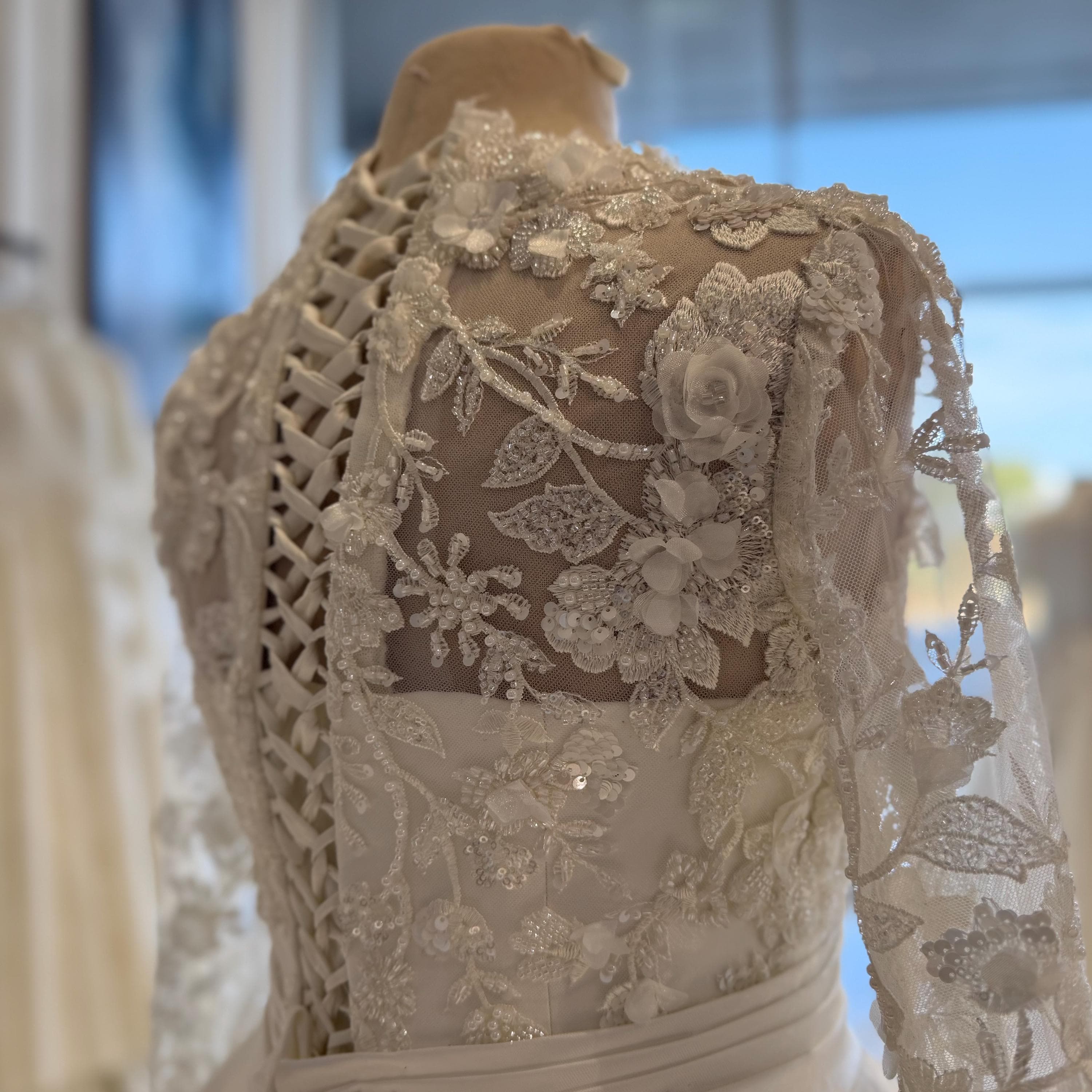 Islamic Wedding Dress in Silk with Embroidered Lace – Modest Hijab Bridal Gown - image 4