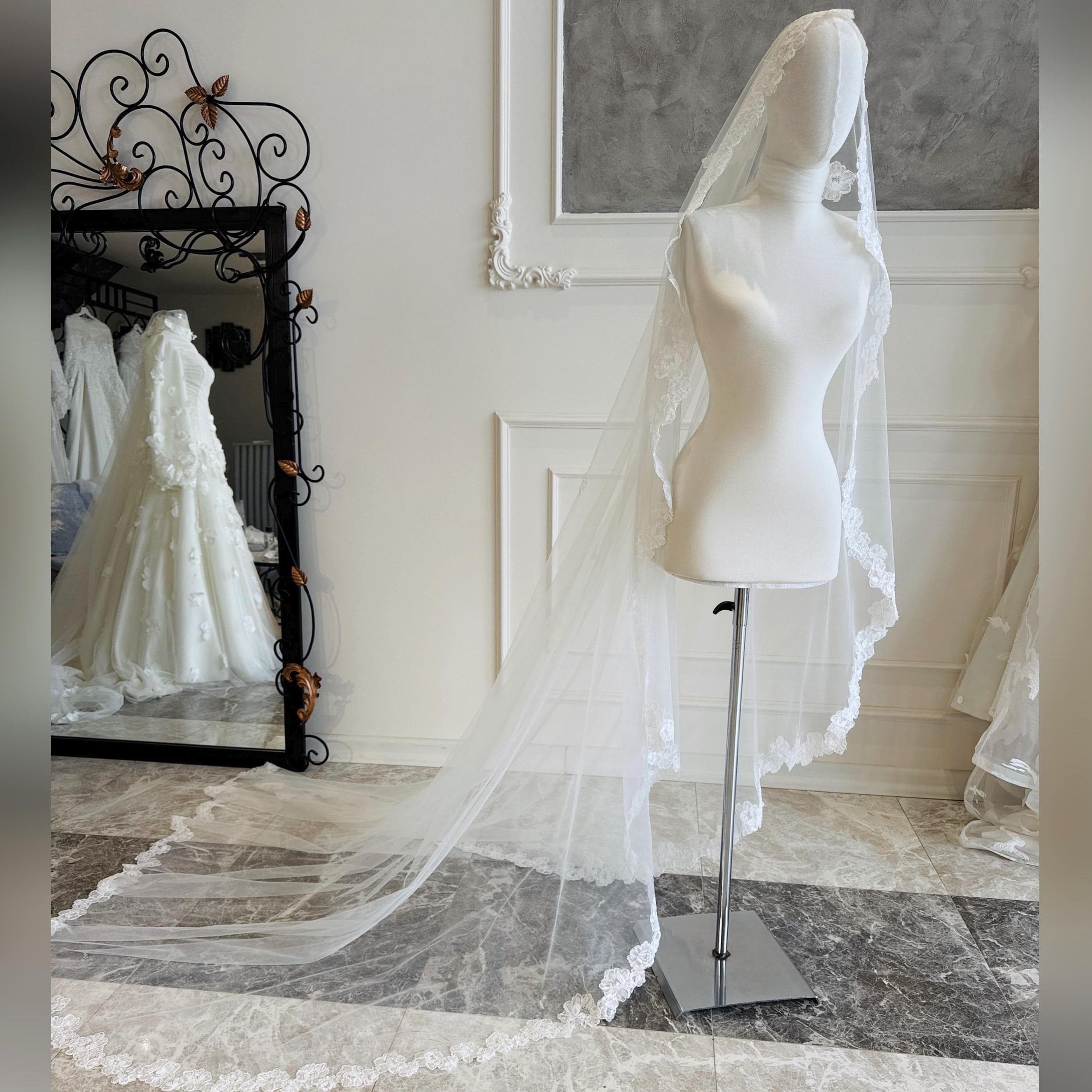 Cathedral Wedding Veil with French Lace Edge – 300cm Handmade Bridal Veil