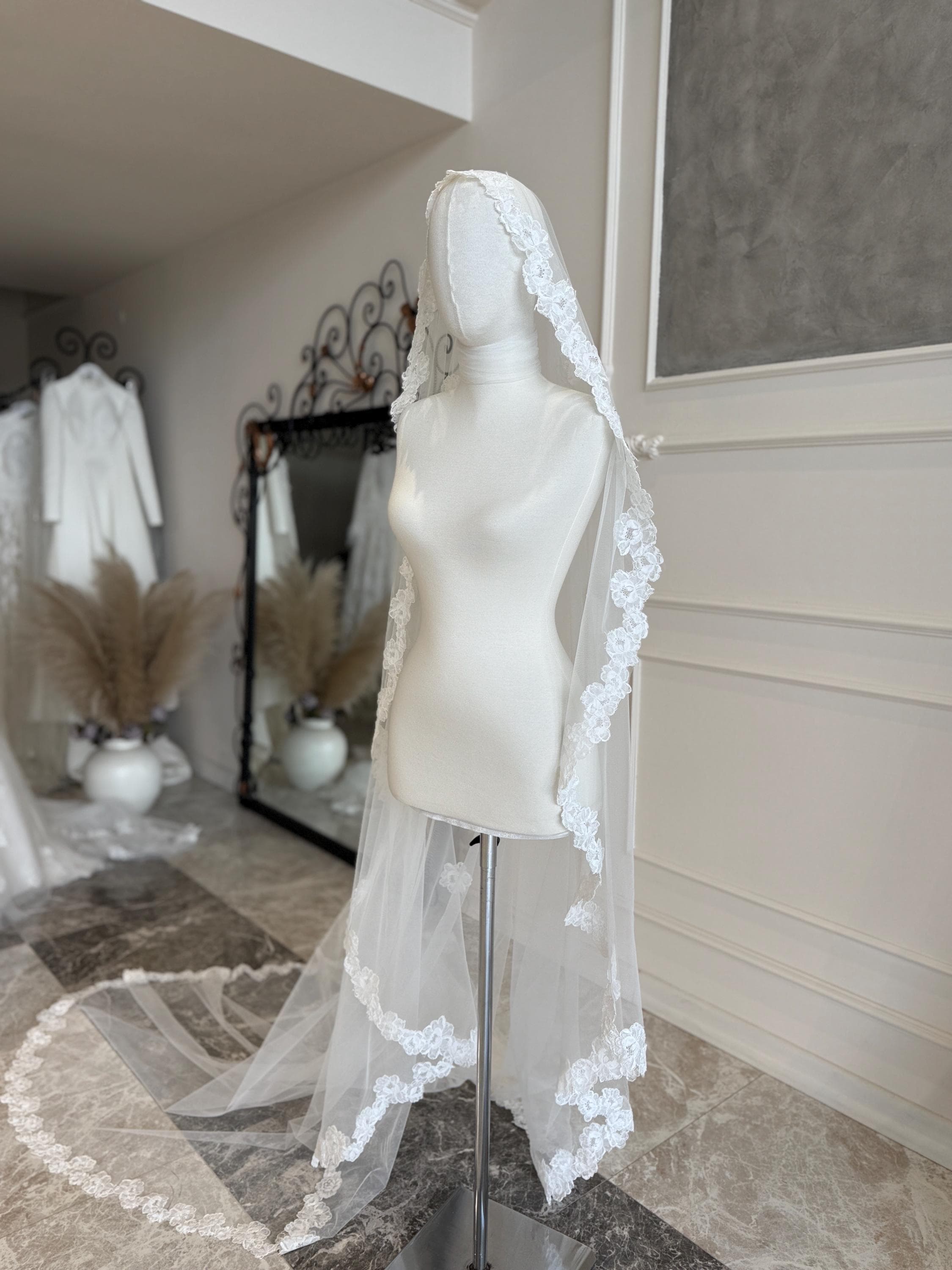 Cathedral Wedding Veil with French Lace Edge – 300cm Handmade Bridal Veil - image 5