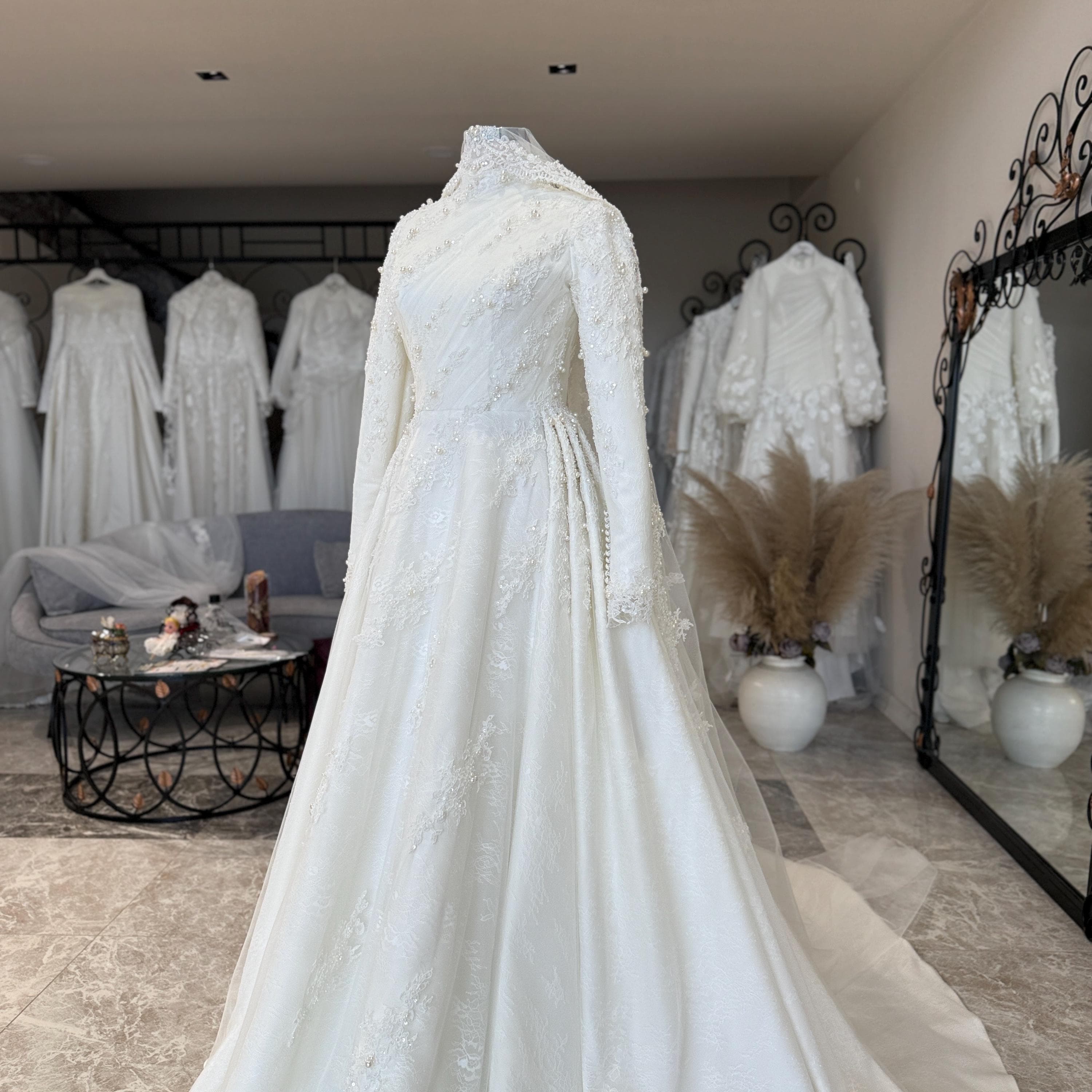 Lace Modest Wedding Dress – Long Sleeve A-Line Bridal Gown with Train | Elegant Muslim Bridal - image 5
