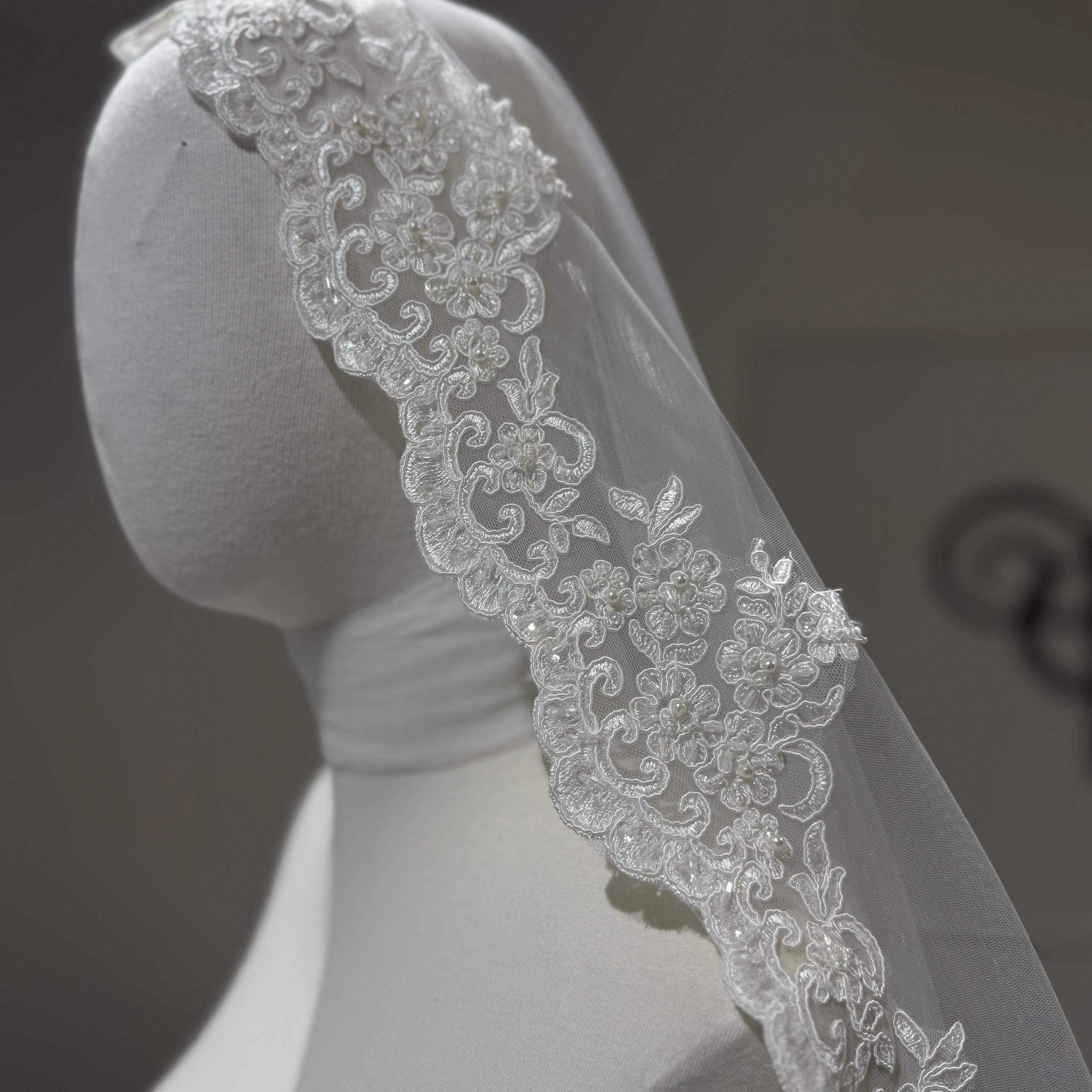 Soft Tulle Cathedral Veil with Floral Lace Embroidery – Timeless Bridal Accessory - image 4