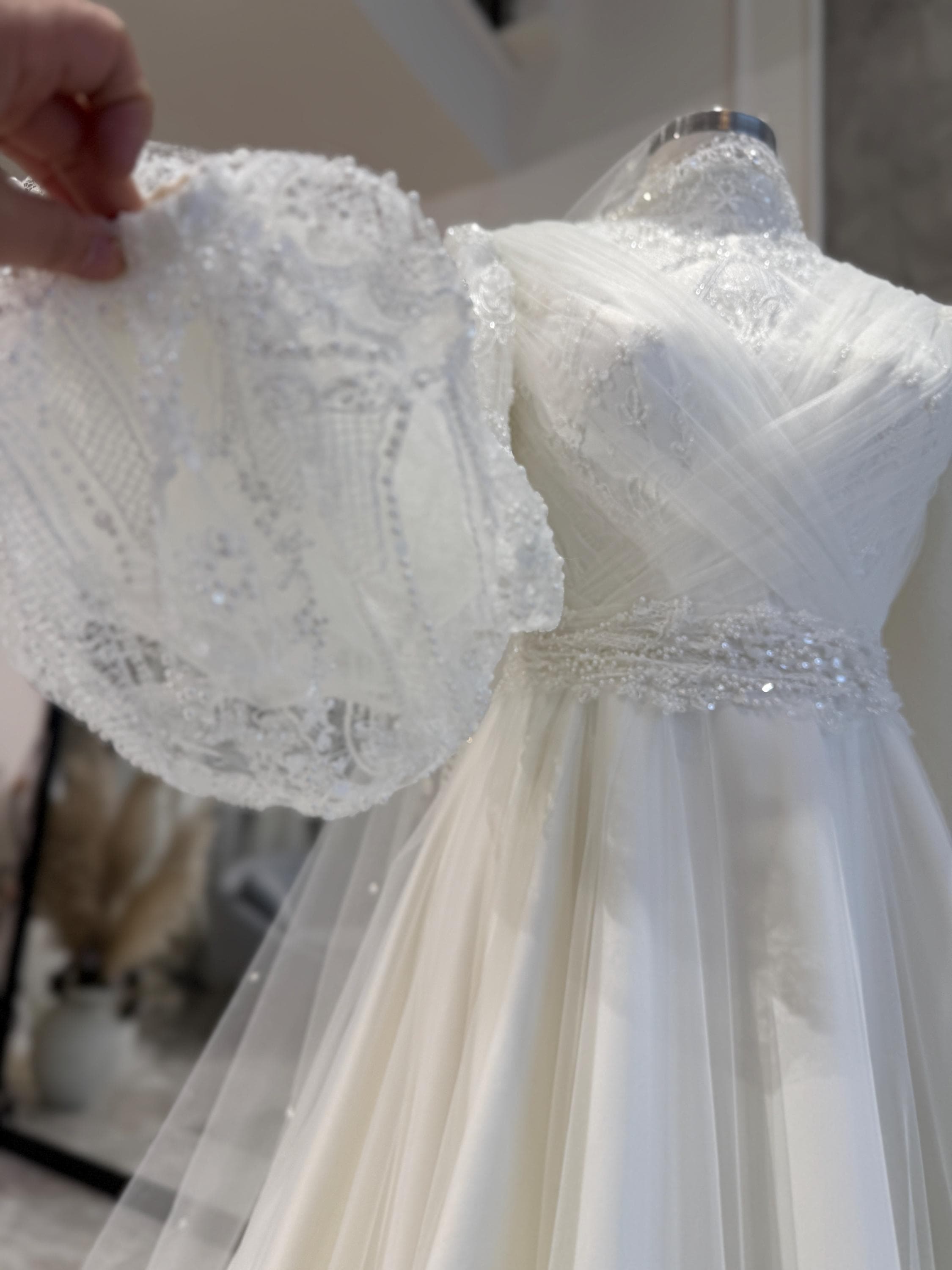 Hijab Wedding Dress Long Sleeve Pearl Lace Modest Bridal Gown - image 5