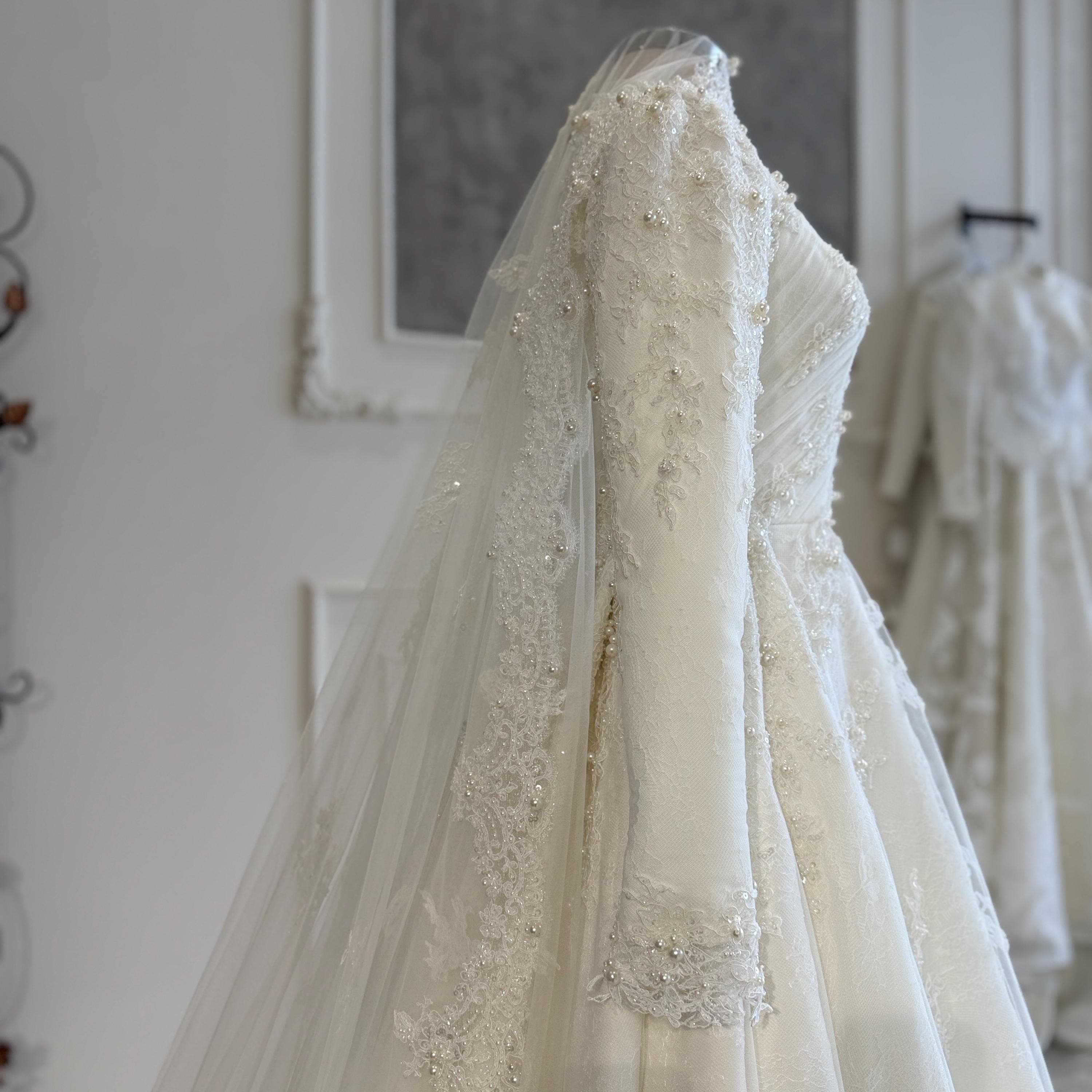 Lace Modest Wedding Dress – Long Sleeve A-Line Bridal Gown with Train | Elegant Muslim Bridal - image 4