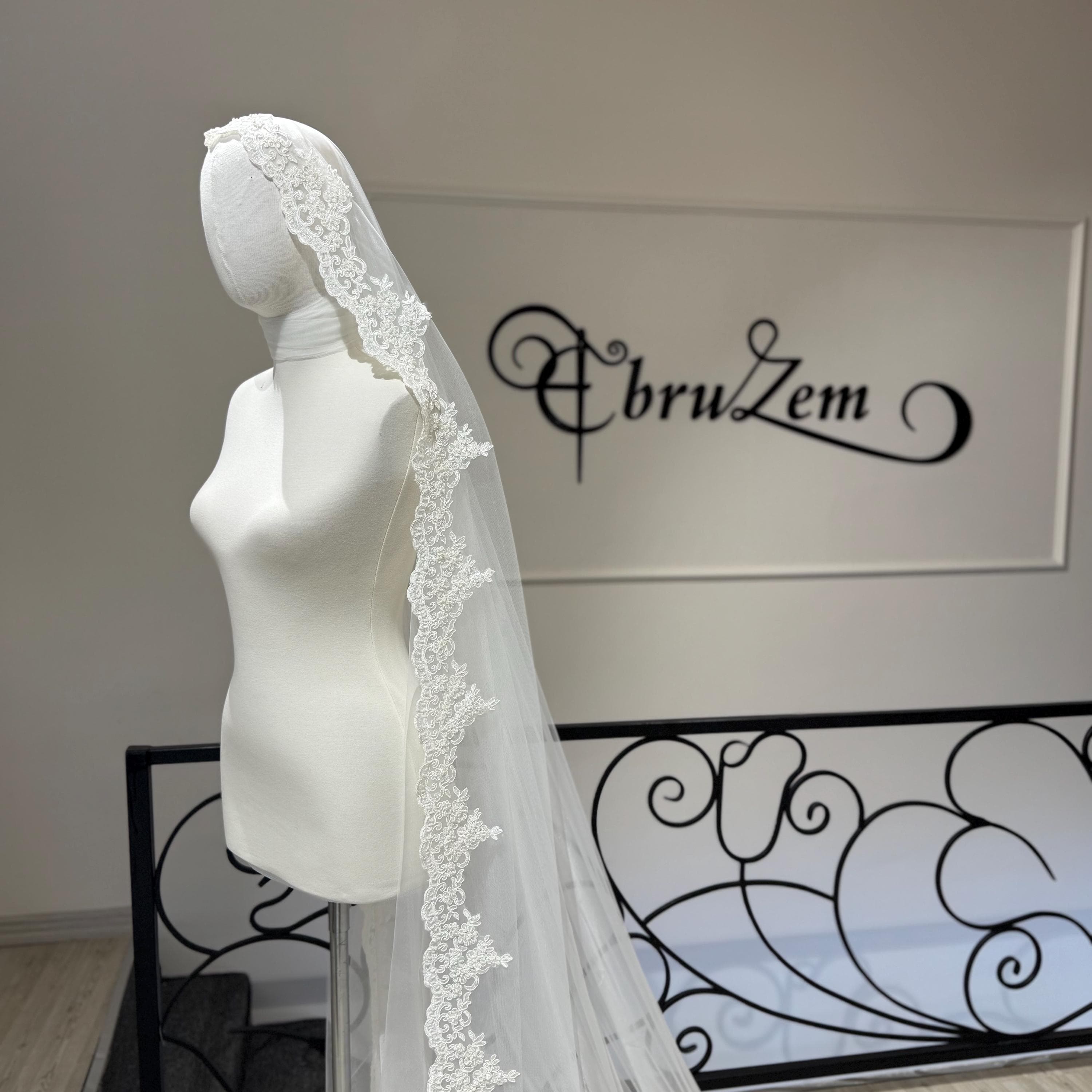 Soft Tulle Cathedral Veil with Floral Lace Embroidery – Timeless Bridal Accessory - image 3