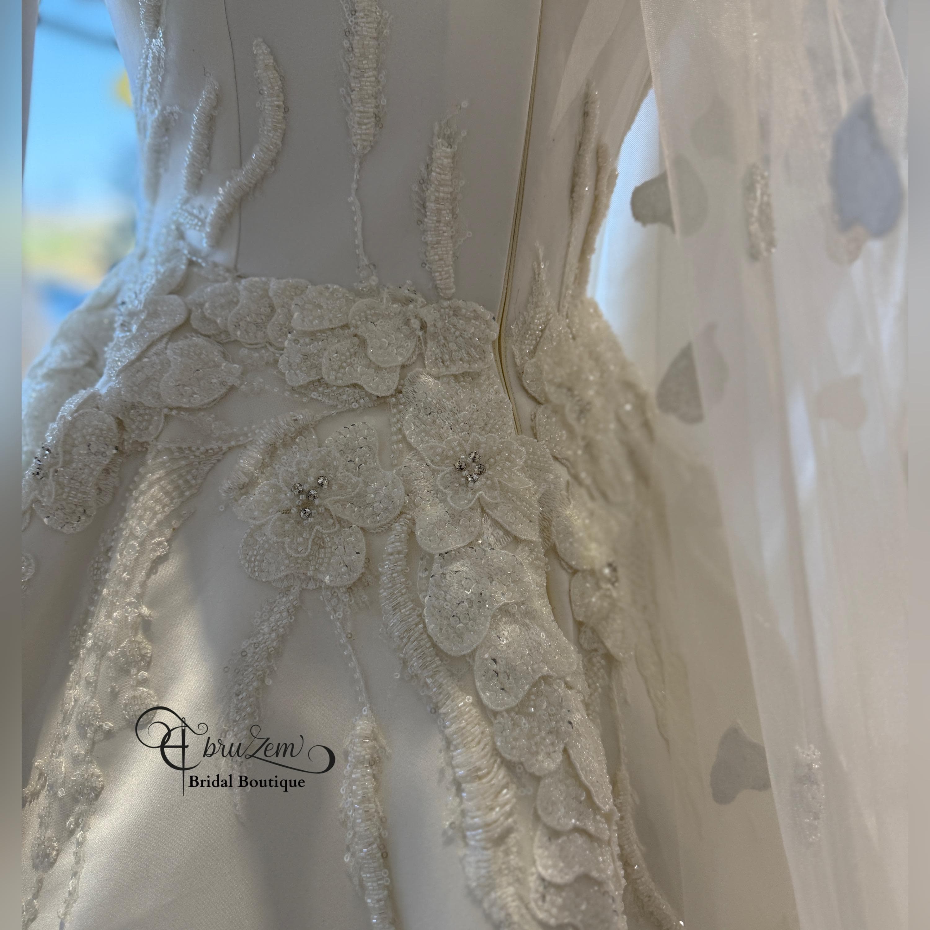 Modest Satin Hijab Wedding Gown – Hand-Beaded Lace A-Line Bridal Dress - image 5