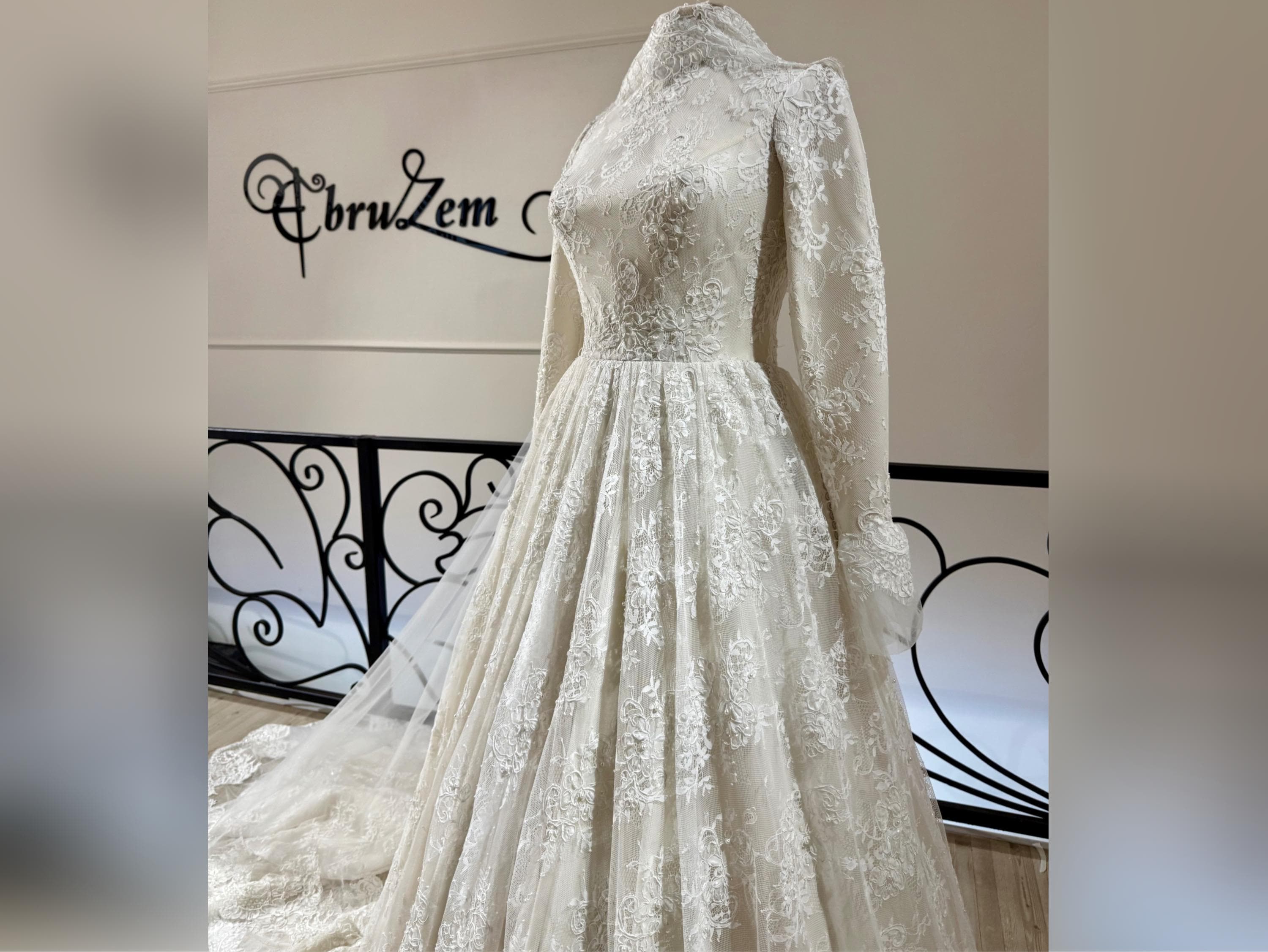 Wedding dress Full Lace Wedding Dress | Modest Hijab Bridal Style bridal gown - image 4