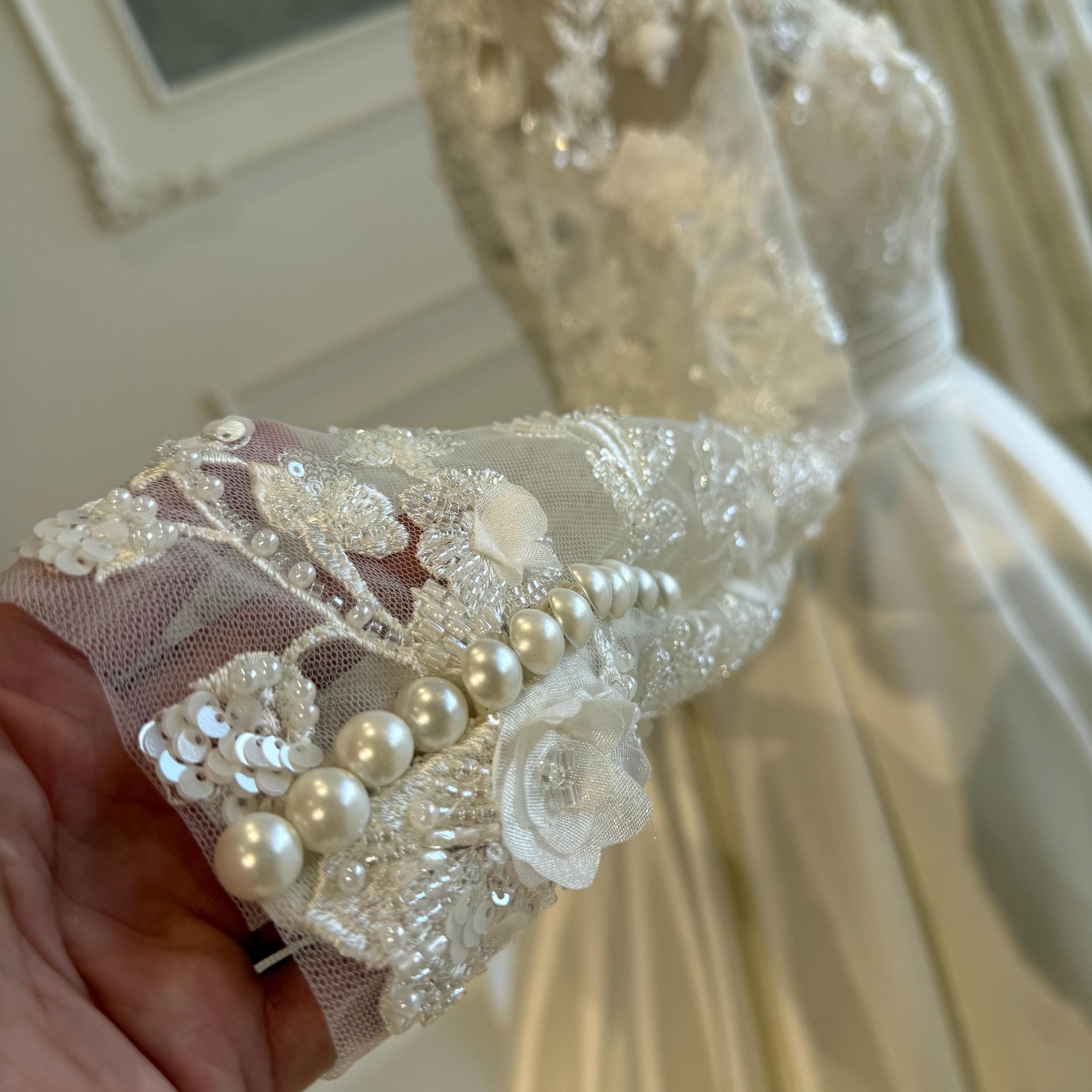Islamic Wedding Dress in Silk with Embroidered Lace – Modest Hijab Bridal Gown - image 5