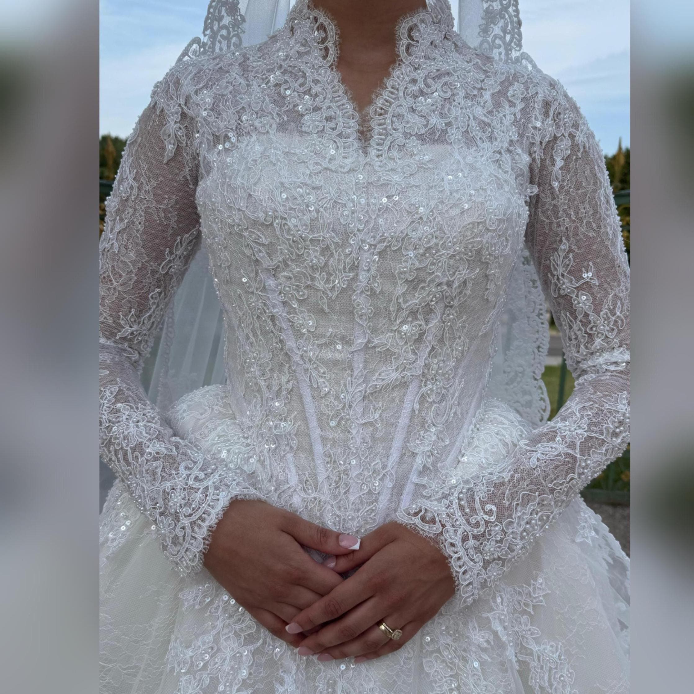 Elegant Lace Long Sleeve A-Line Wedding Dress, Modest Hijab Bridal Gown - image 4