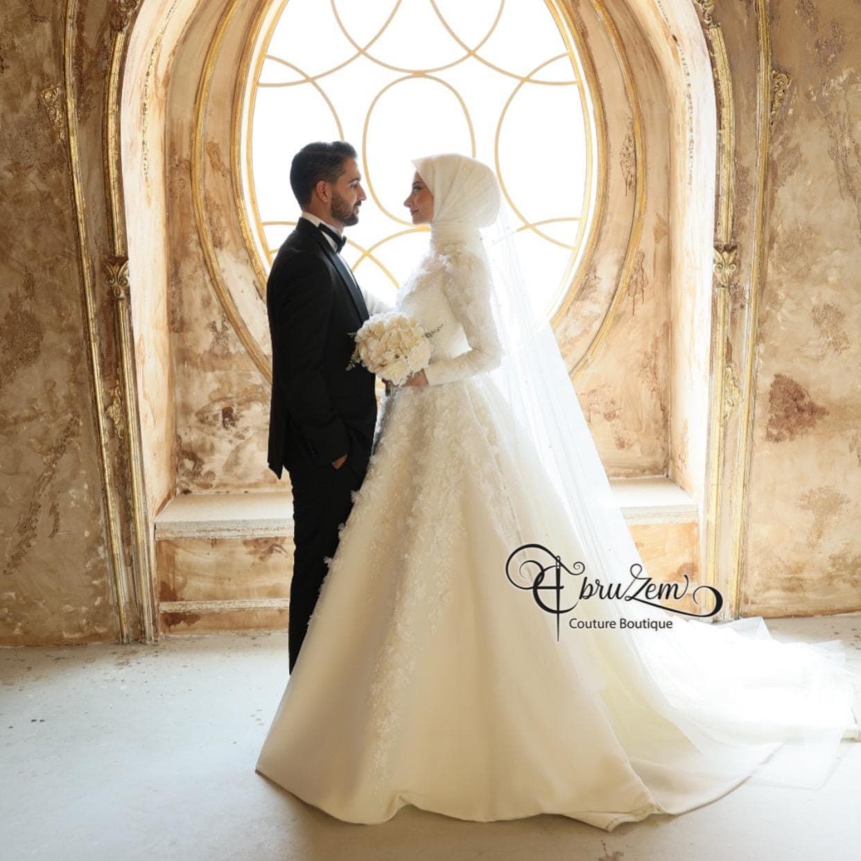 Muslimah Bride Dress, A-Line Hijab Wedding Dress with 3D Floral Lace  Modest Long Sleeve - image 4