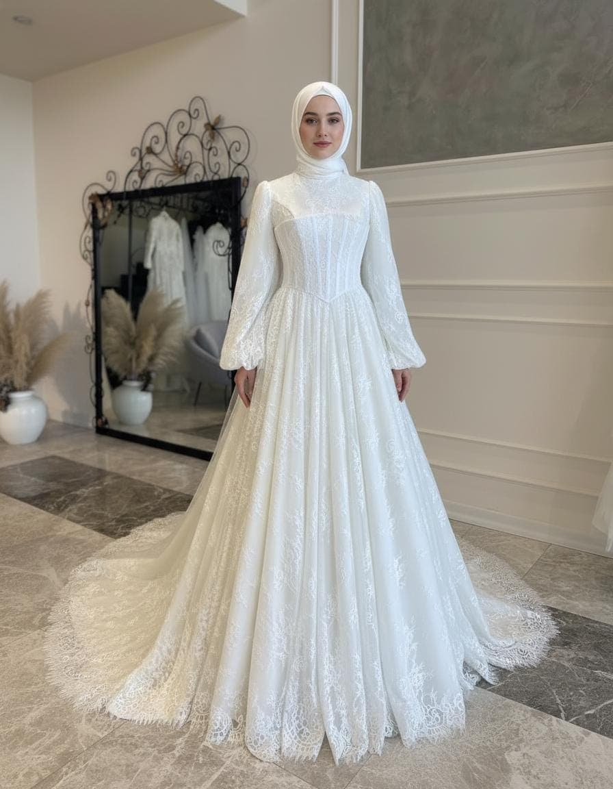 Lace Corset Wedding Dress – Sculpted A-Line Bridal Gown with Long Sleeves - image 3
