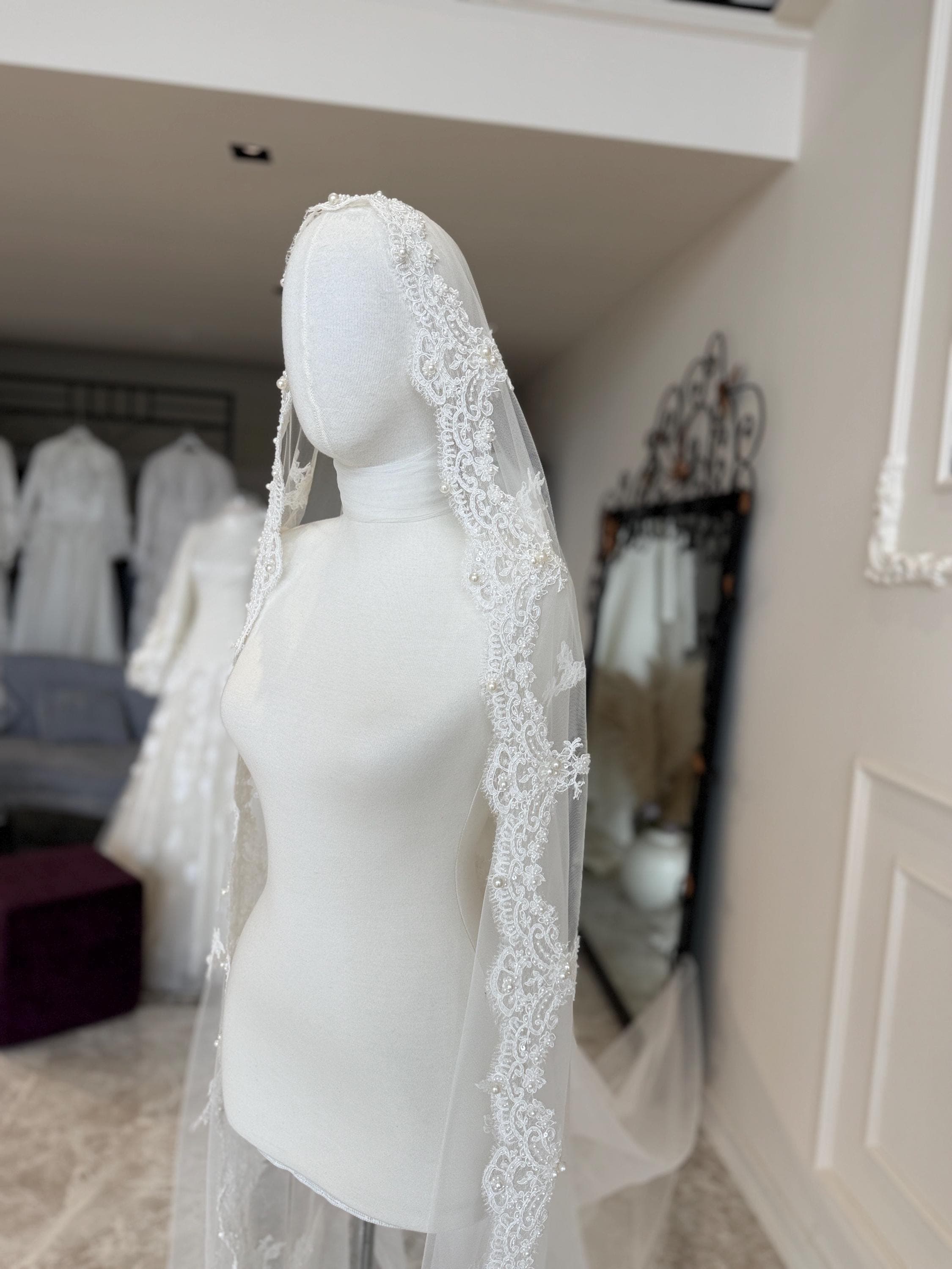 Cathedral Lace Wedding Veil 300cm – French Bridal Veil with Comb, Handmade Silk Tulle - image 5