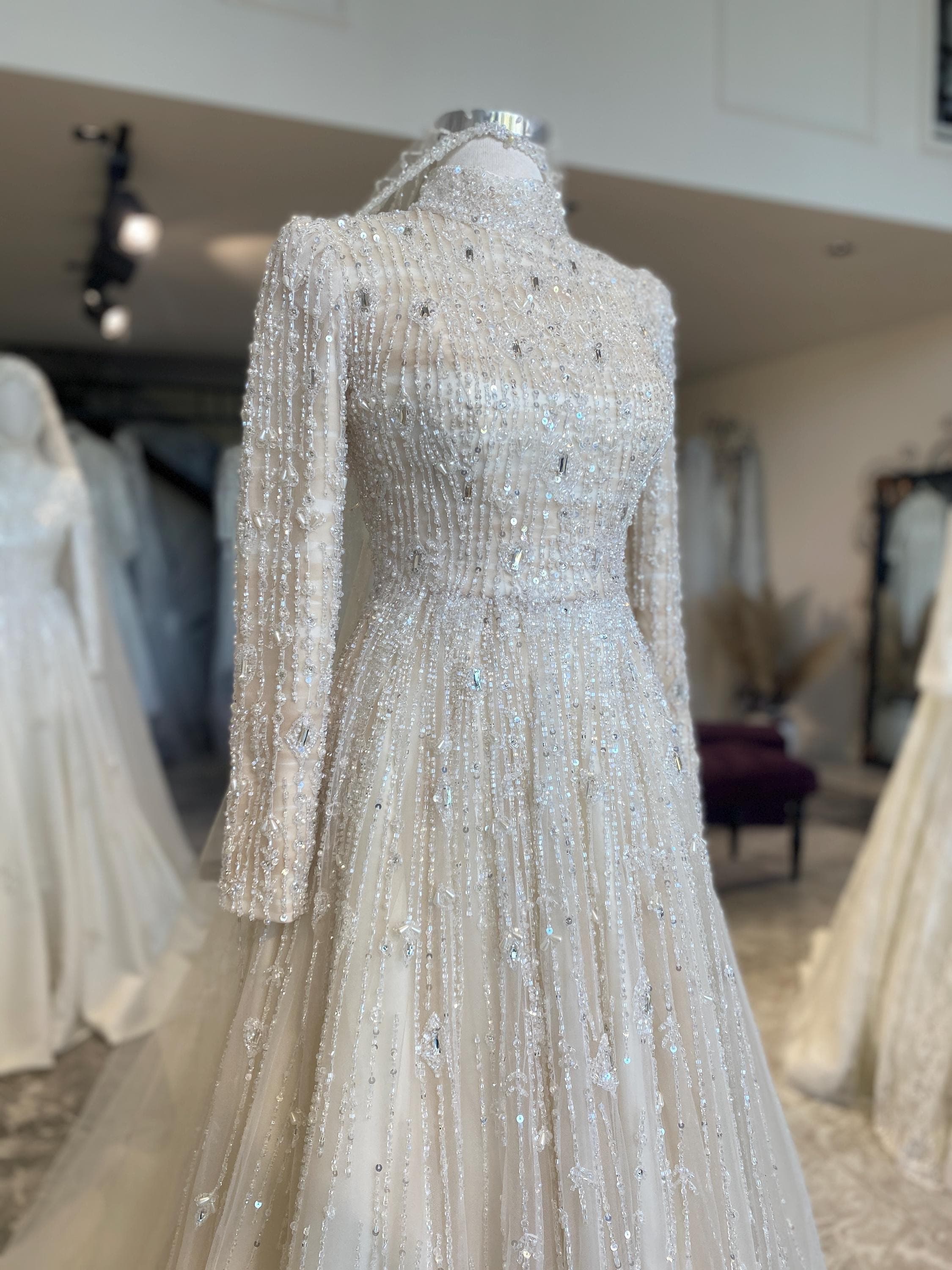Modest Muslim Wedding Dress – Beaded A-Line Bridal Gown, Long Sleeve Elegant Hijab bridal - image 5