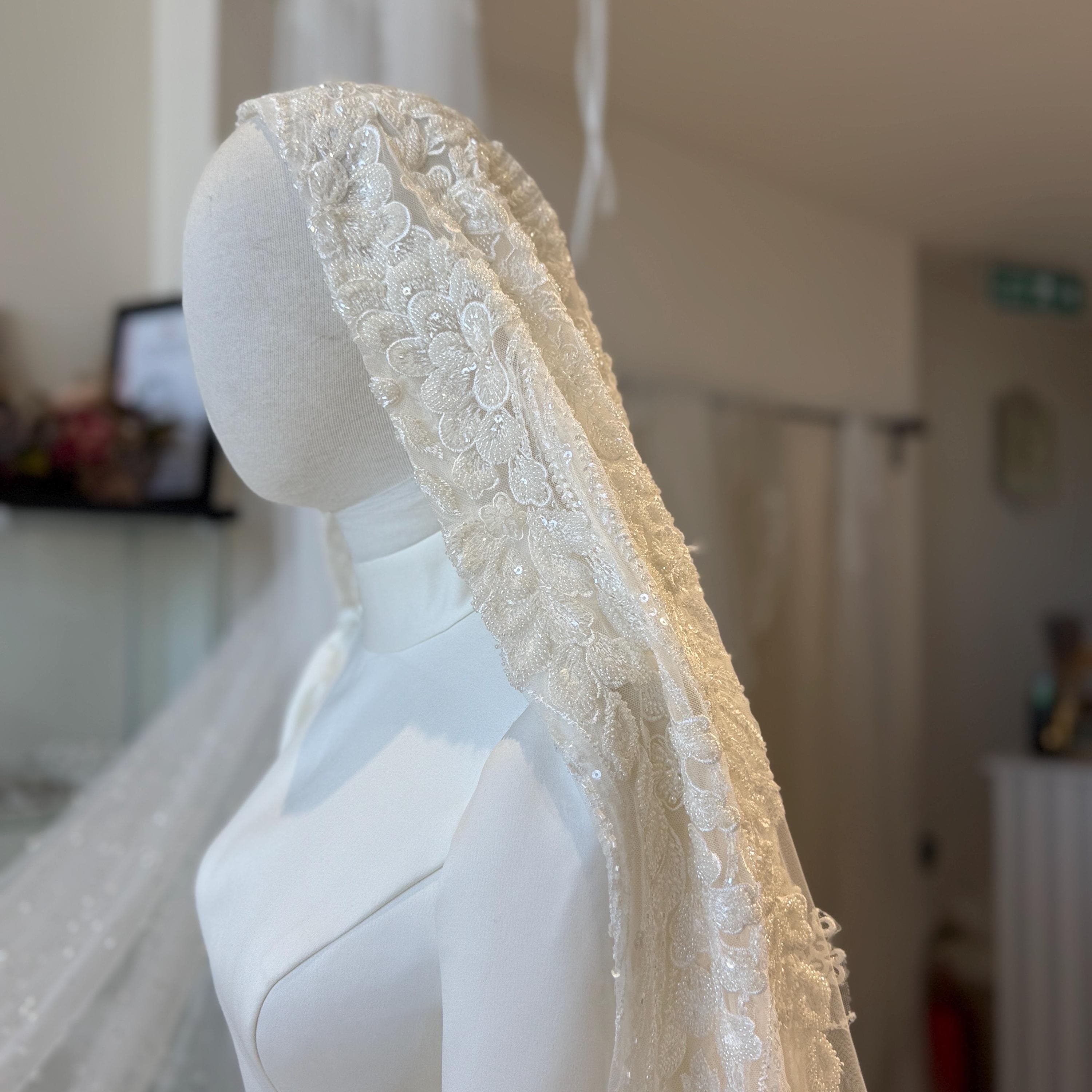 Romantic Cathedral Length Bridal Veil – Floral Lace Edge Tulle Wedding Veil - image 5