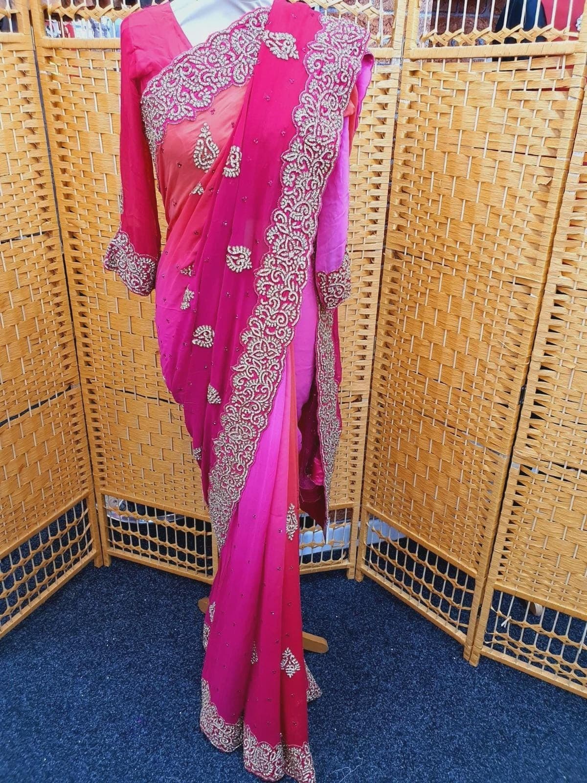 Indian Pakistani Designer Party Wear Stylish Stone Saree Sari with Blouse_SA-3025