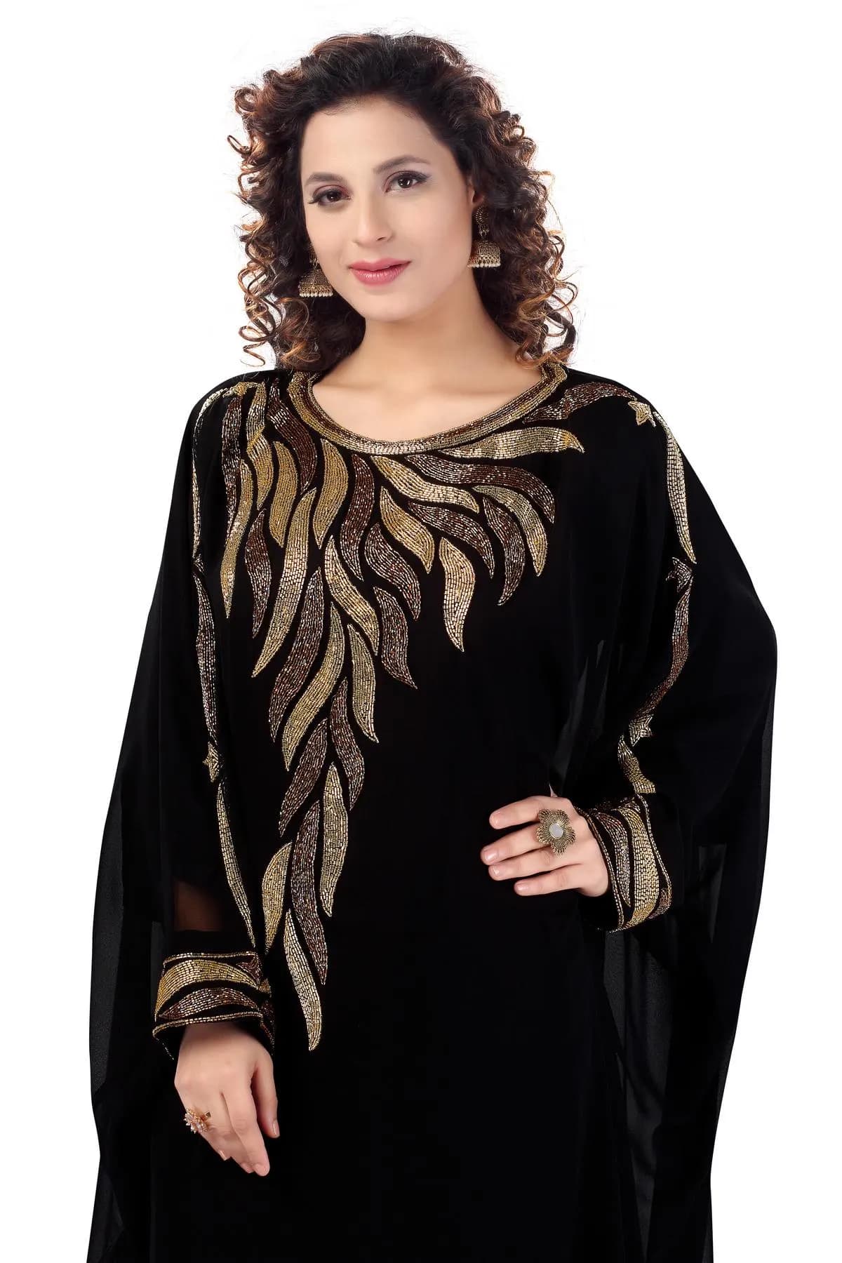 Sequin Kaftan Abaya: Georgette Chiffon Islamic Dress, Modest Party Outfit_KAF-2025