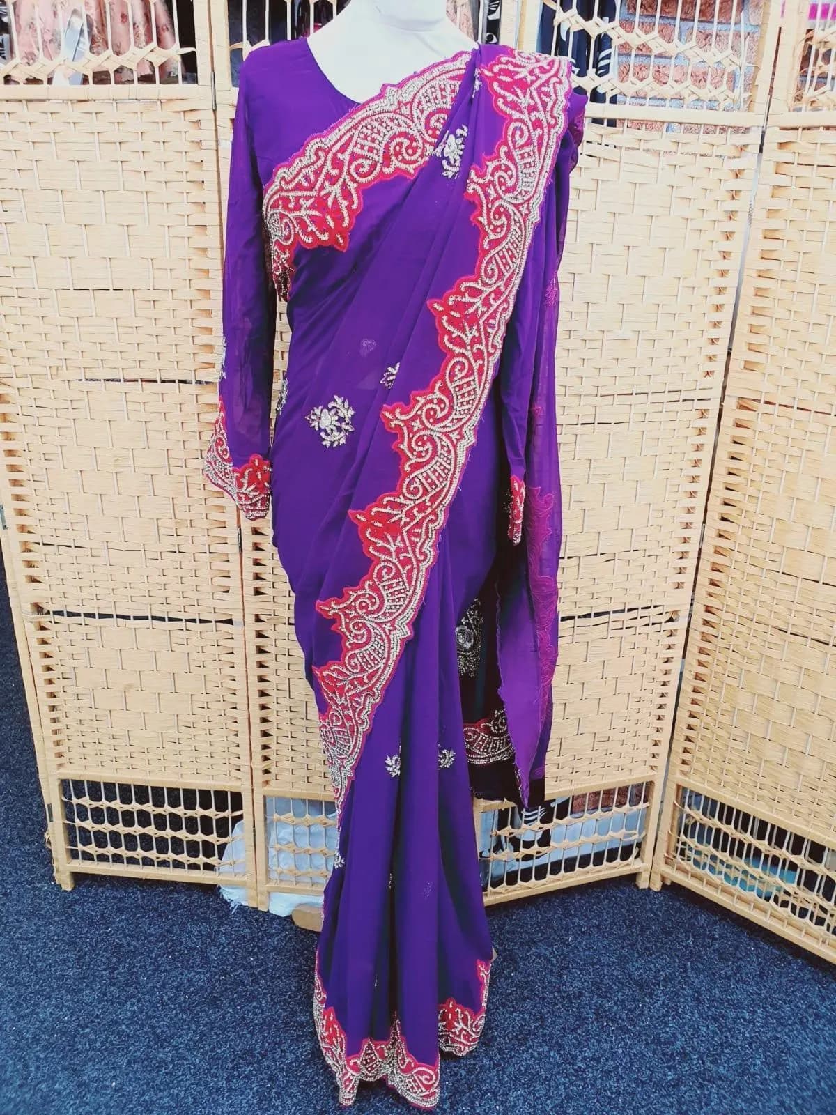 Indian Pakistani Stylish Party Wear Stone Saree Designer Sari with Blouse_SA-2405
