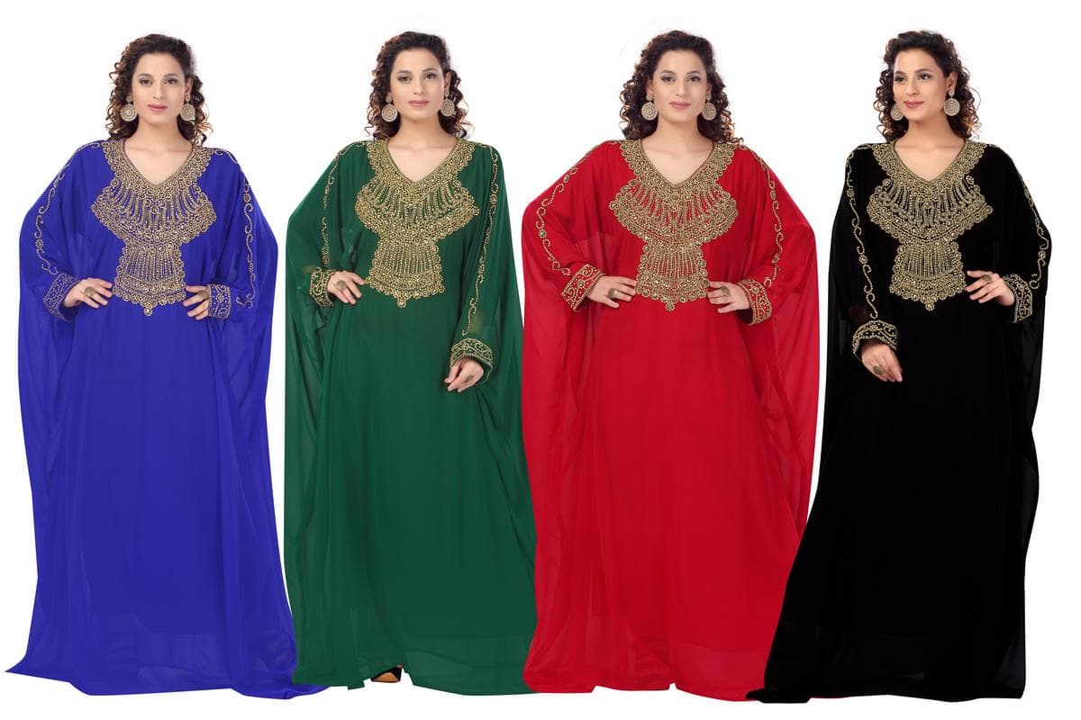 Sequin Kaftan Abaya with Scarf: Georgette Chiffon Islamic Dress_KAF-2028 - image 3