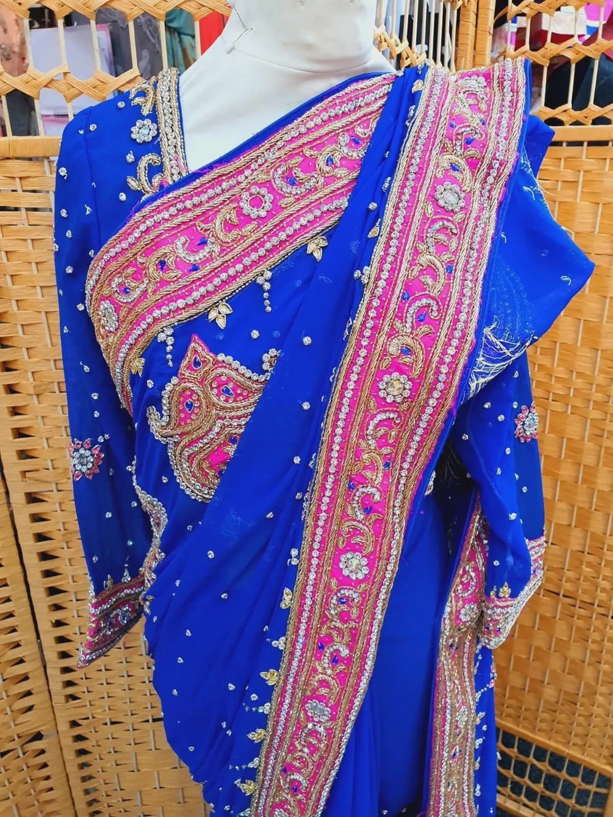 Indian Pakistani Designer Party Wear Stylish Stone Saree Sari with Blouse_SA-1077