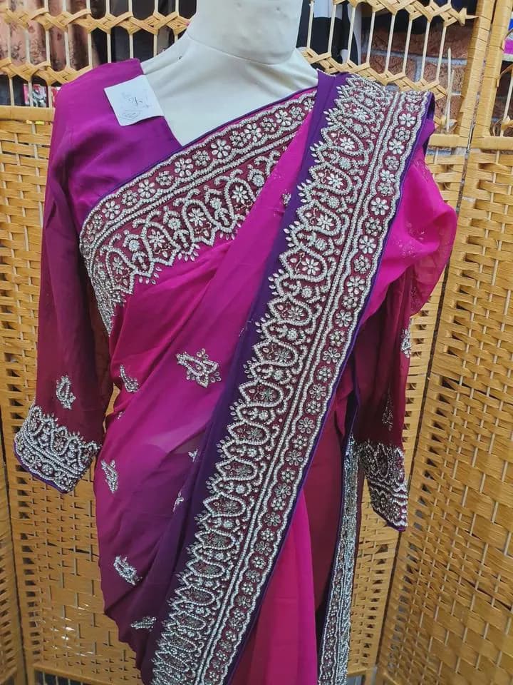 Party Wear Stone Saree Indian Pakistani Designer Stylish  Sari with Blouse_SA-2730