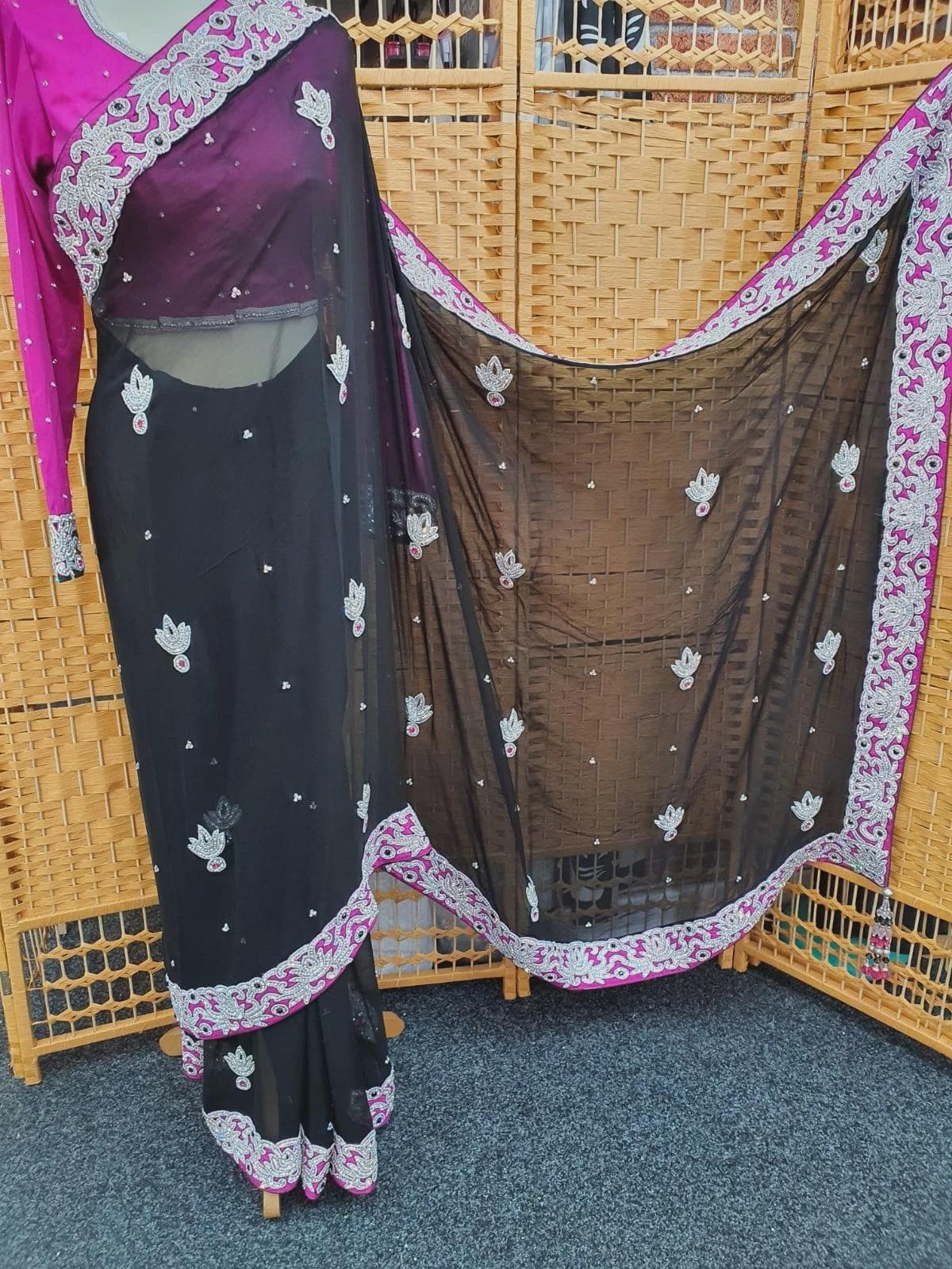 Stylish Stone Saree Party Wear Indian Pakistani Designer Sari with Blouse_SA-1078 - image 4