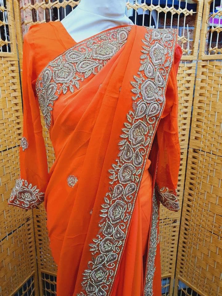 Designer Party Wear Indian Pakistani Stylish Stone Saree Sari with Blouse_SA-1974