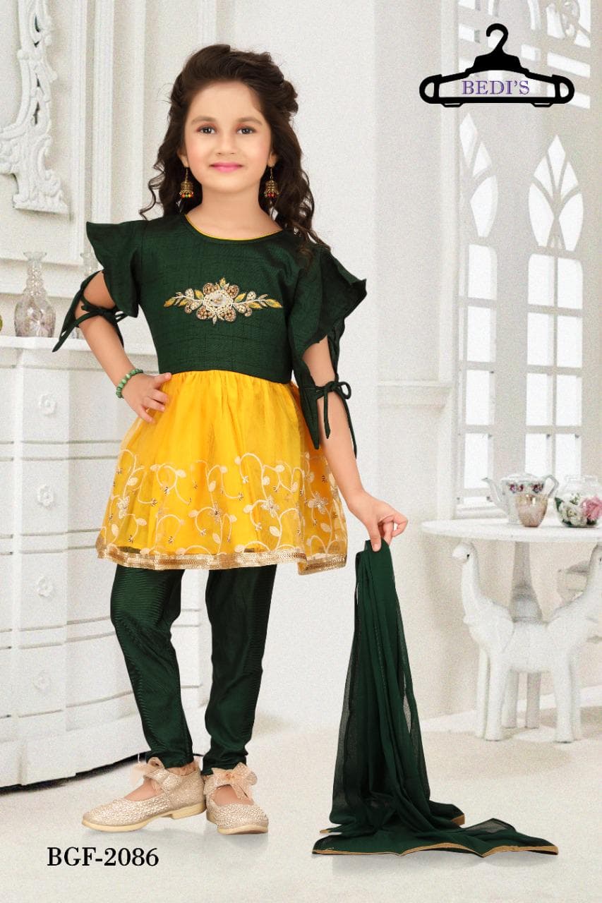 Girls' Anarkali Frock Suit: 3-Piece Indian Party Dress (0-5 Years)