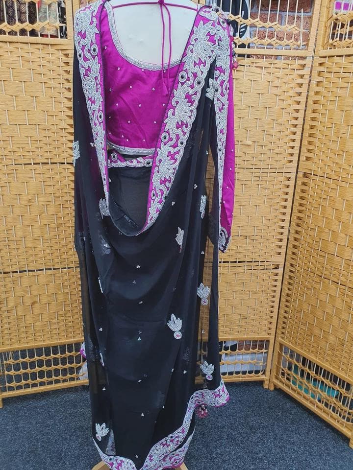 Stylish Stone Saree Party Wear Indian Pakistani Designer Sari with Blouse_SA-1078 - image 5